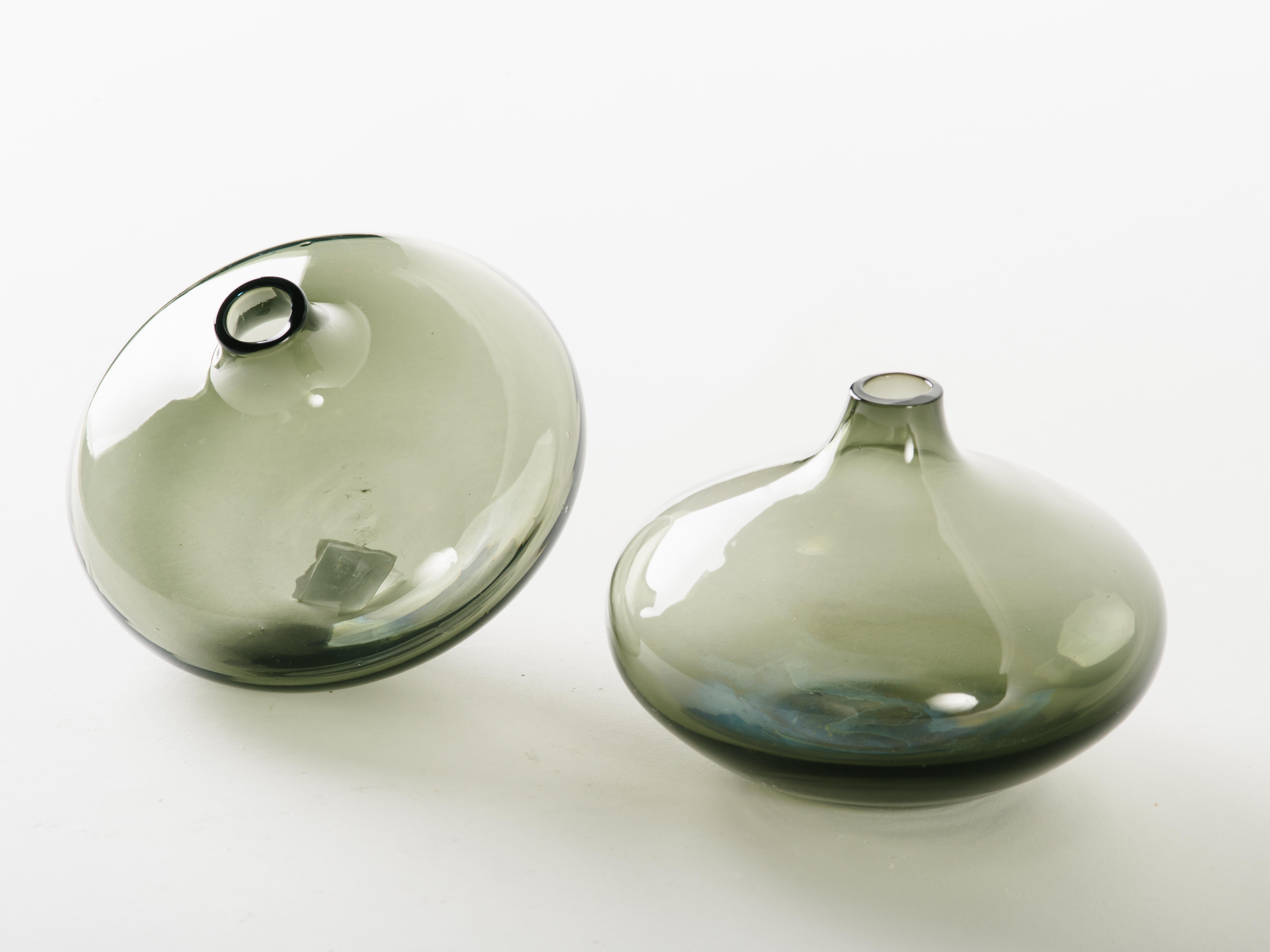 Blown Glass Mid-Century Modern Smoked Grey Glass Teardrop Bud Vase