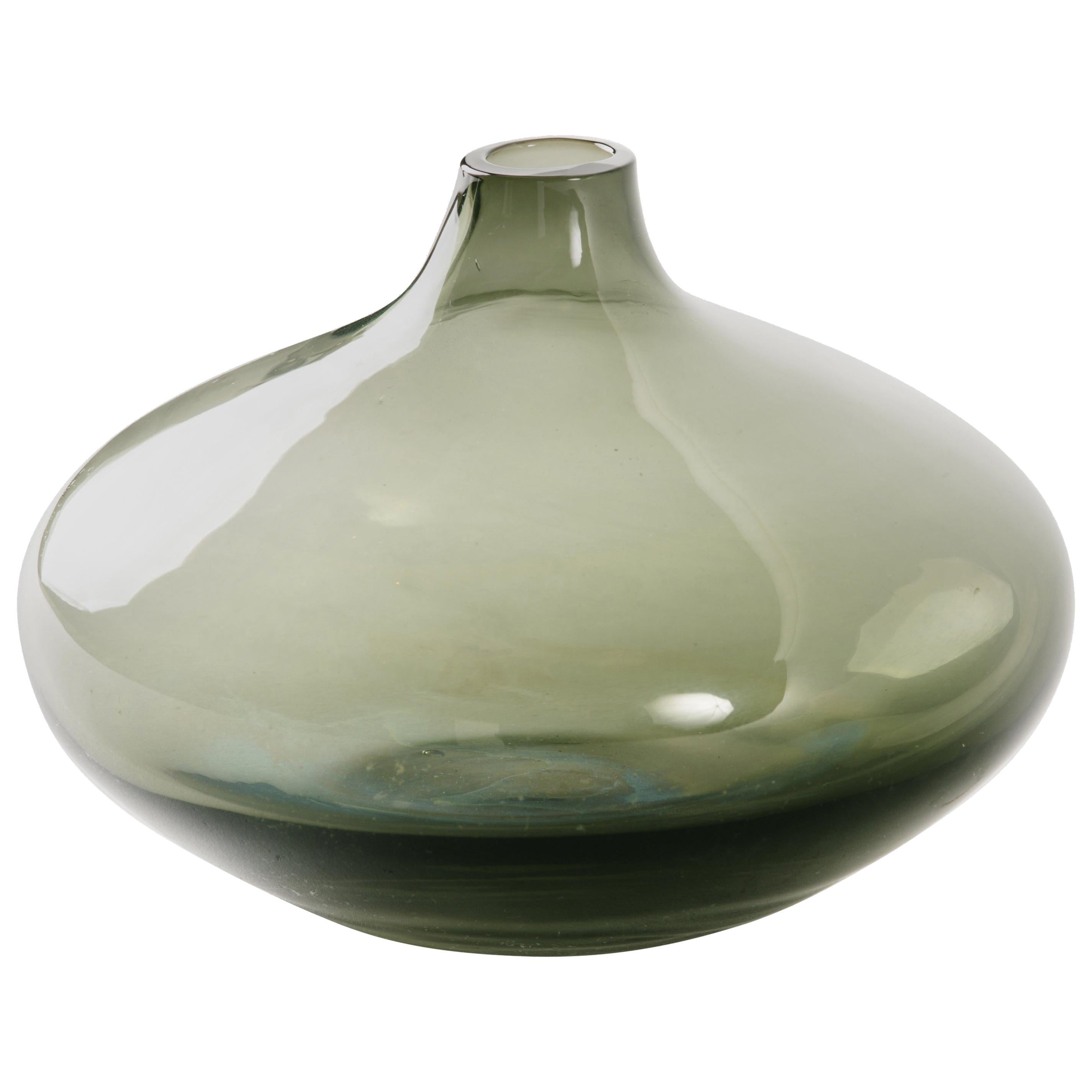 Mid-Century Modern Smoked Grey Glass Teardrop Bud Vase For Sale