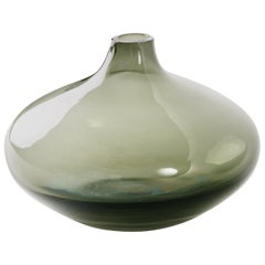 Mid-Century Modern Smoked Grey Glass Teardrop Bud Vase