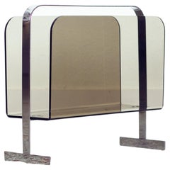 Mid-Century Modern Smoked Lucite and Chrome Magazine Holder