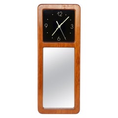 Mid Century Modern Smoked Lucite and Oak Mirror Wall Clock