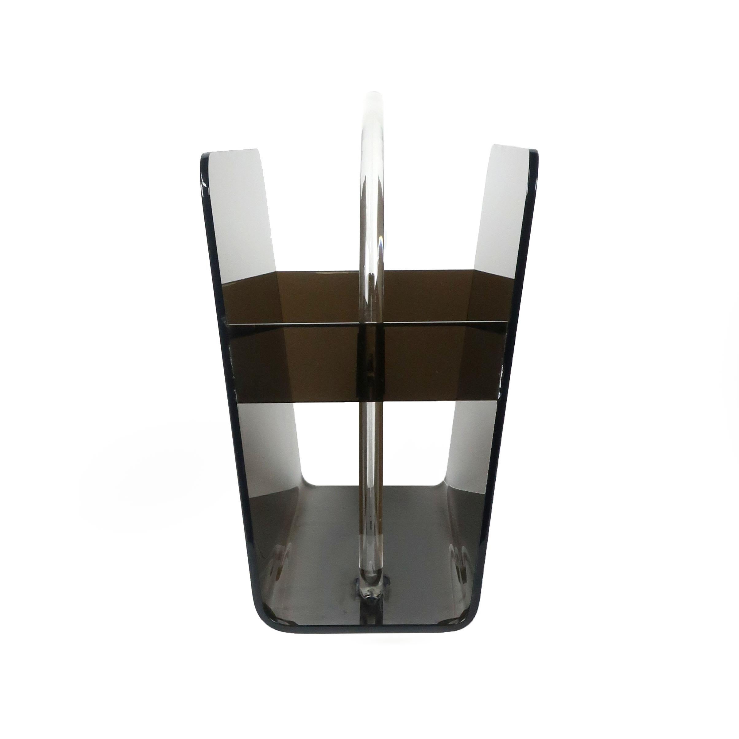 Mid-Century Modern Smoked Lucite Magazine Rack In Good Condition In Brooklyn, NY