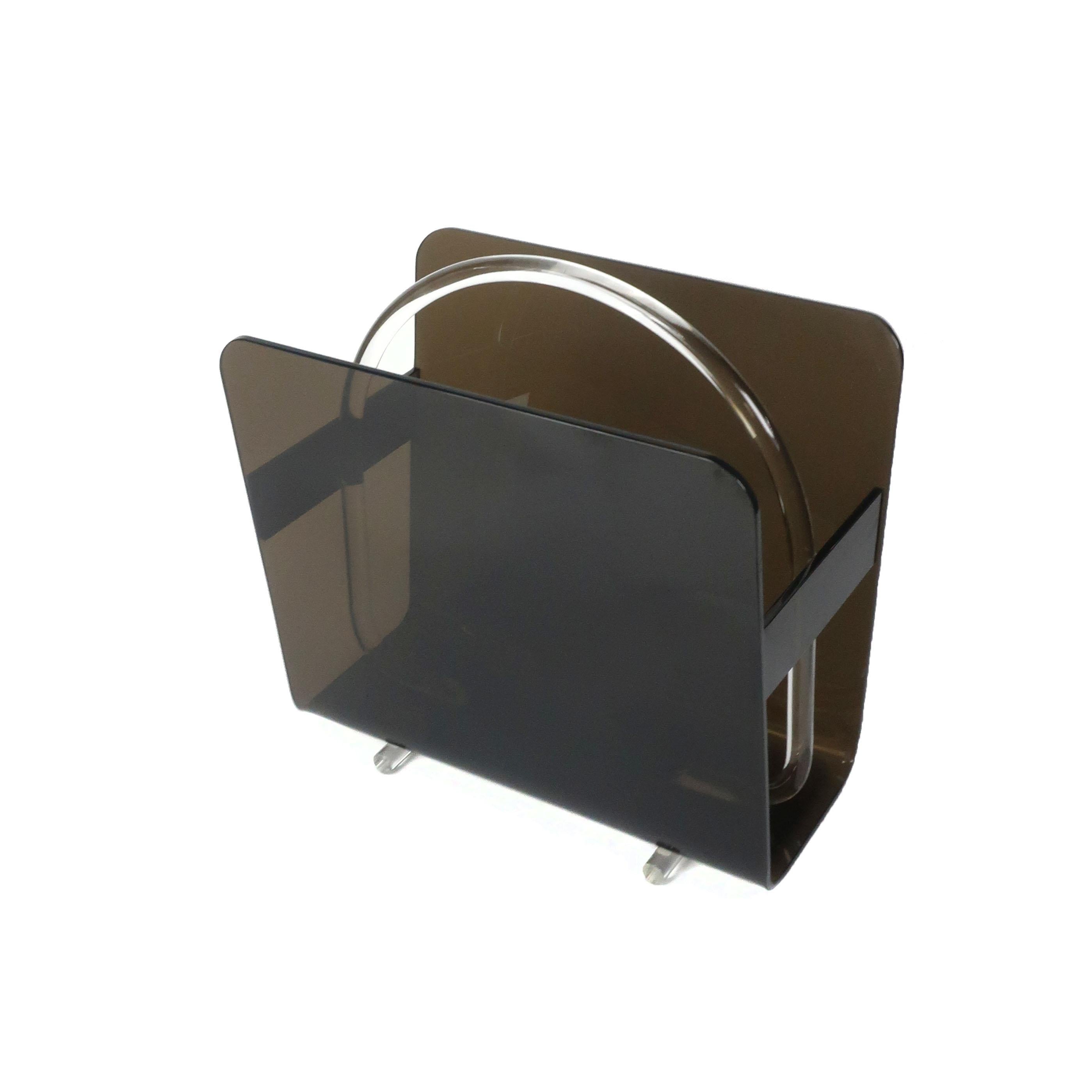 20th Century Mid-Century Modern Smoked Lucite Magazine Rack