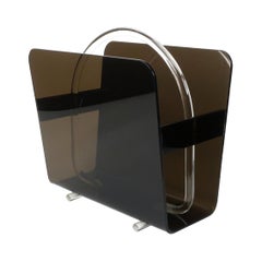 Mid-Century Modern Smoked Lucite Magazine Rack