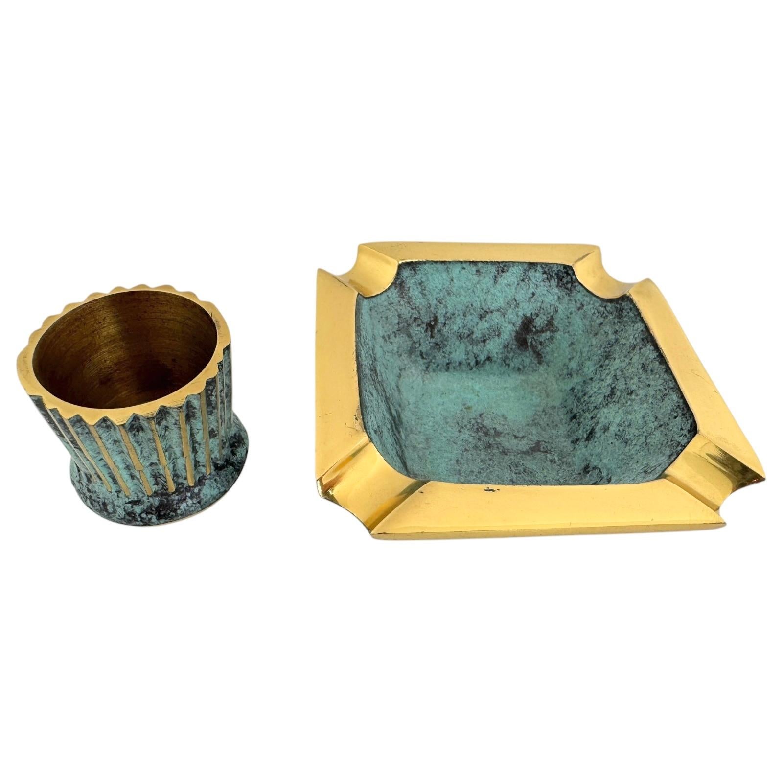 Mid Century Modern Smokers Set German Antique 1950s, Ashtray Cigar Cutter Holder In Good Condition In Nuernberg, DE
