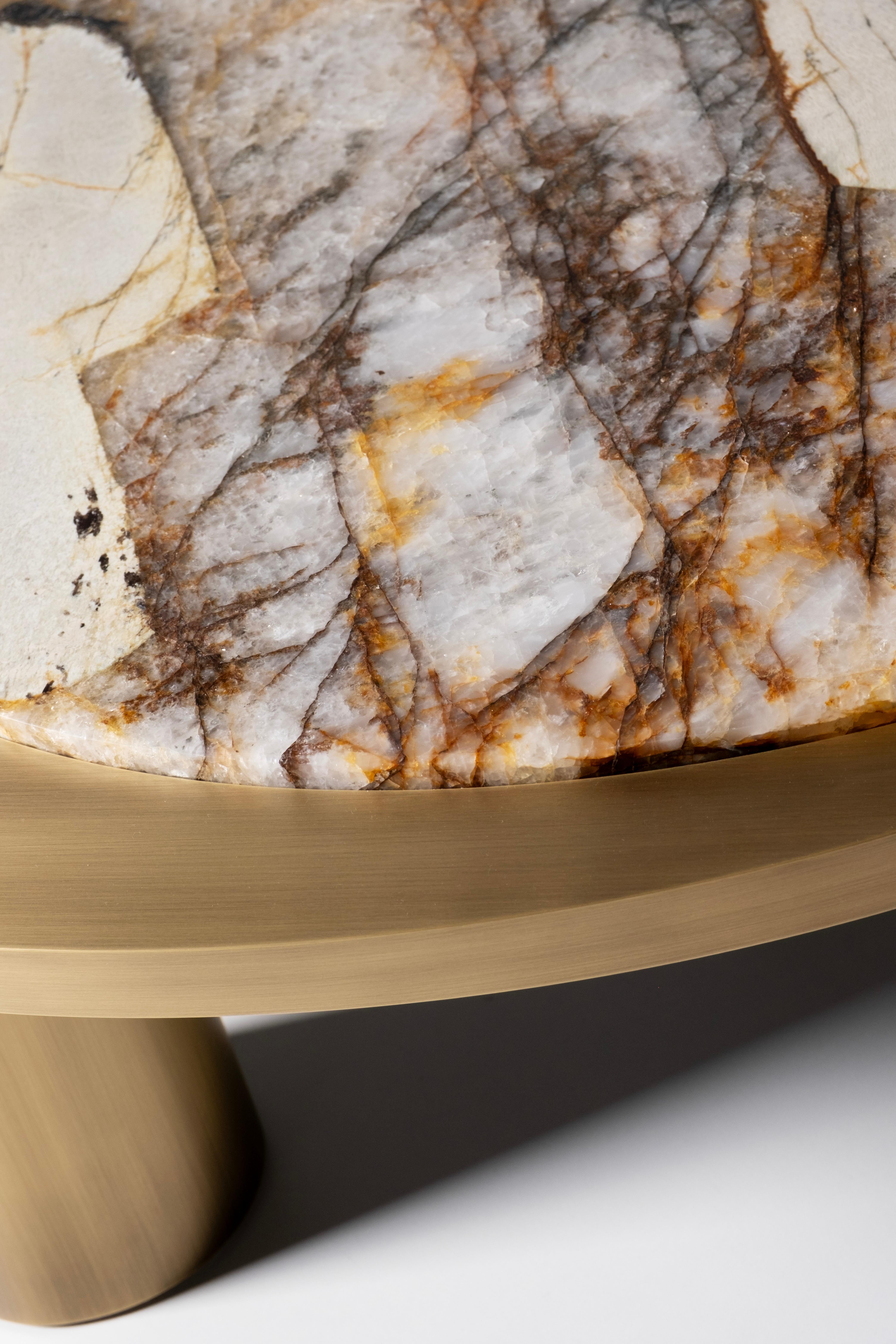 Table basse Soajo moderne du milieu du siècle, laiton, quartz de Patagonie, par Greenapple en vente 3
