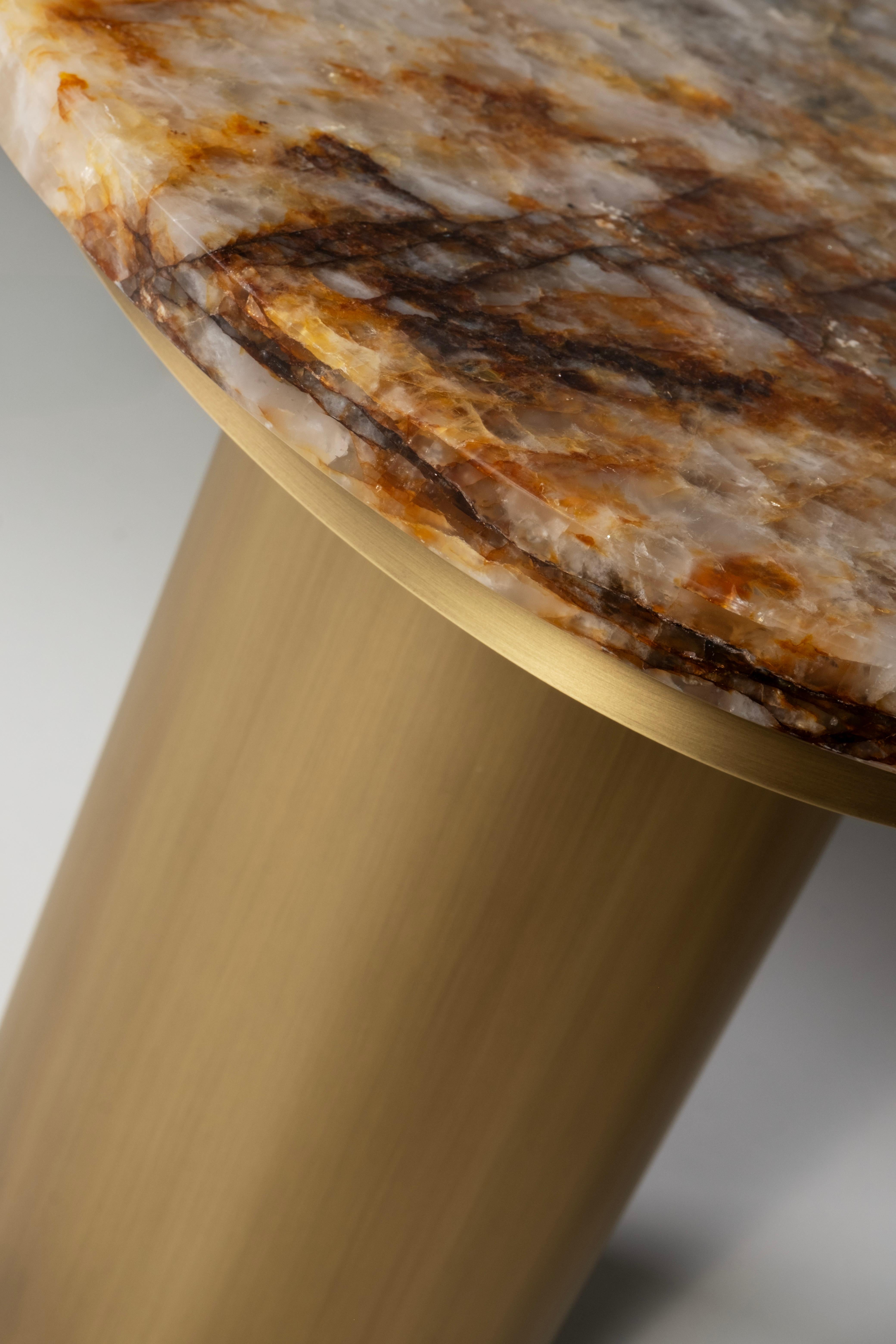 XXIe siècle et contemporain Table basse Soajo moderne du milieu du siècle, laiton, quartz de Patagonie, par Greenapple en vente