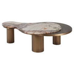 Mid-Century Modern Soajo Coffee Table, Brass, Patagonia Quartz, By Greenapple