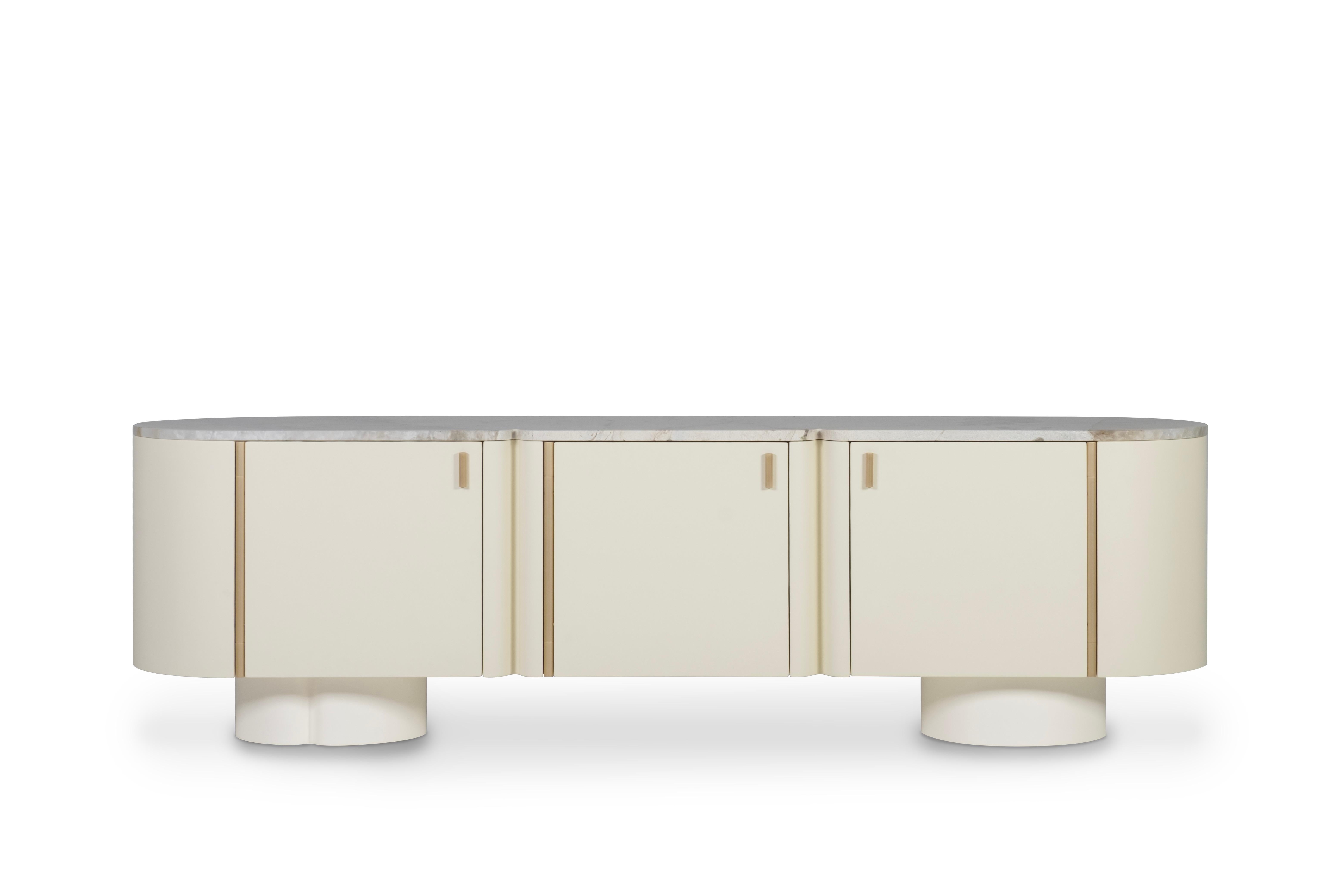 Portoghese Credenza Socalco moderna di metà secolo, Patagonia, ottone, fatta a mano da Greenapple in vendita