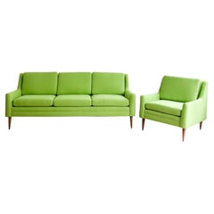 Mid Century Modern Sofa and Lounge Chair Set New Green Upholstery