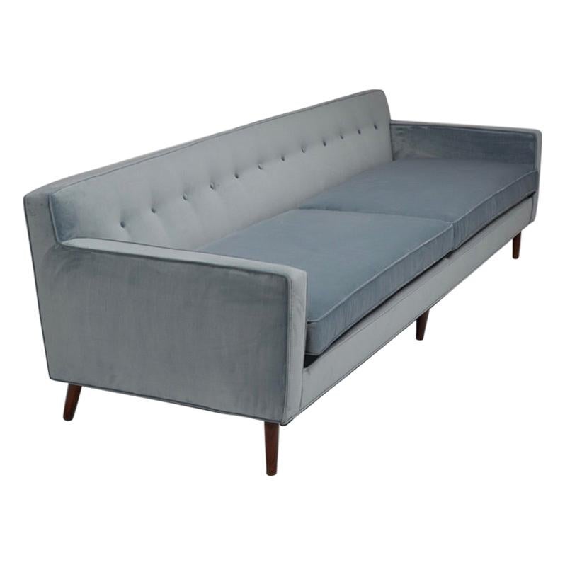 Completely Restored Blue Velvet Grand Sofa by Edward Wormley for Dunbar, c1960 For Sale