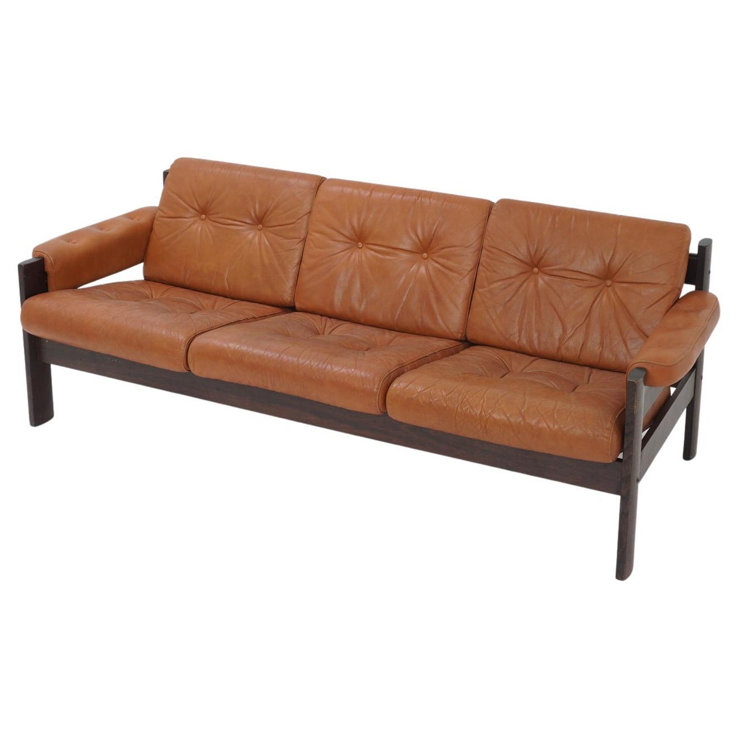Ekornes Midcentury Blue Leather Sofa For Sale at 1stDibs | ekornes party  sofa