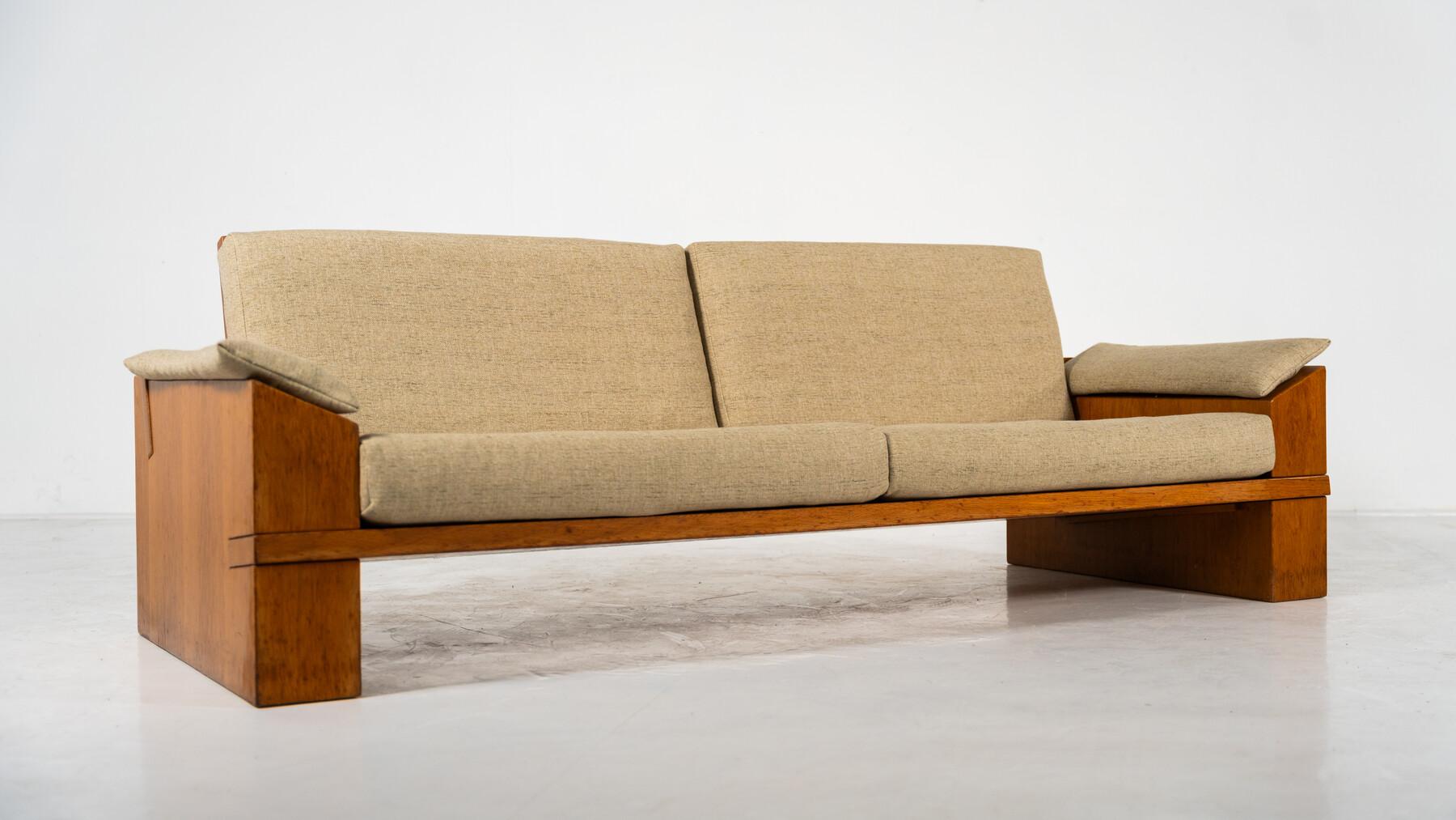 Mid-Century Modern Sofa by Guiseppe Rivadossi, Wood and Fabric Italy, 1970s  7