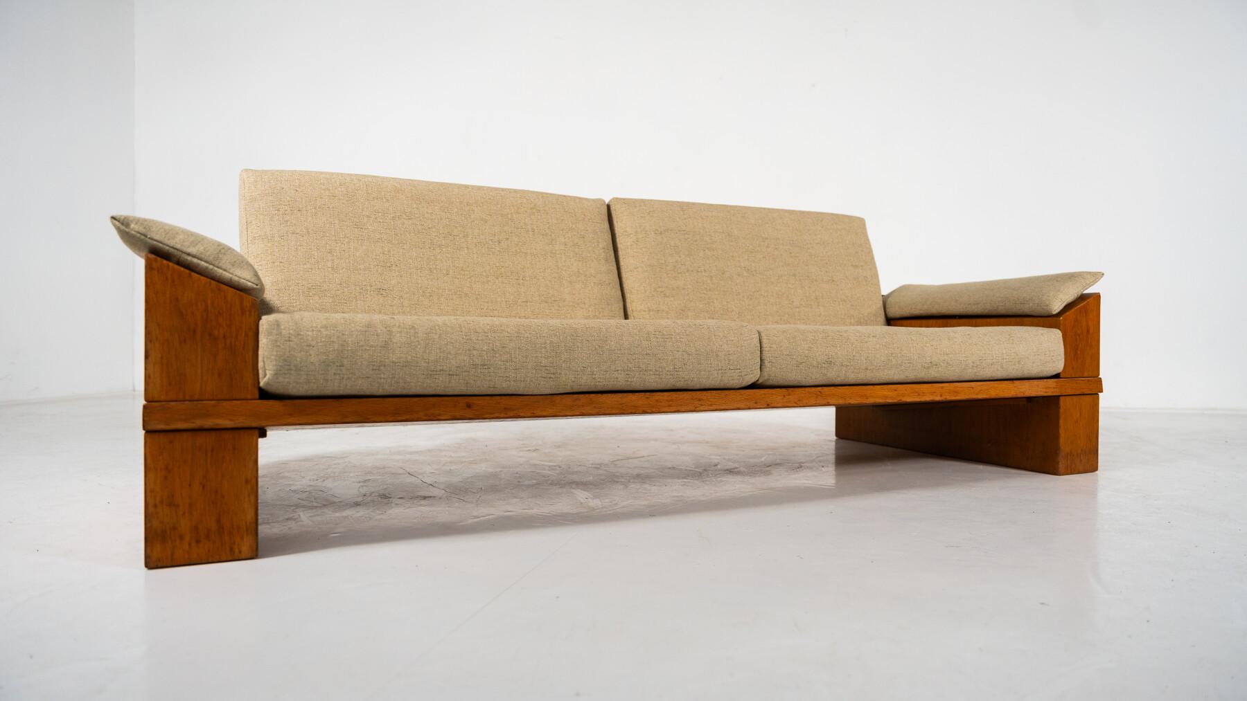 Mid-Century Modern Sofa by Guiseppe Rivadossi, Wood and Fabric Italy, 1970s  8
