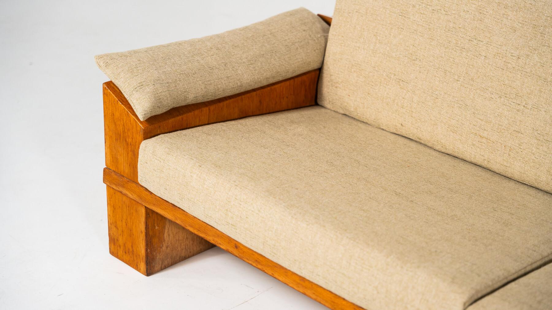 Late 20th Century Mid-Century Modern Sofa by Guiseppe Rivadossi, Wood and Fabric Italy, 1970s  For Sale