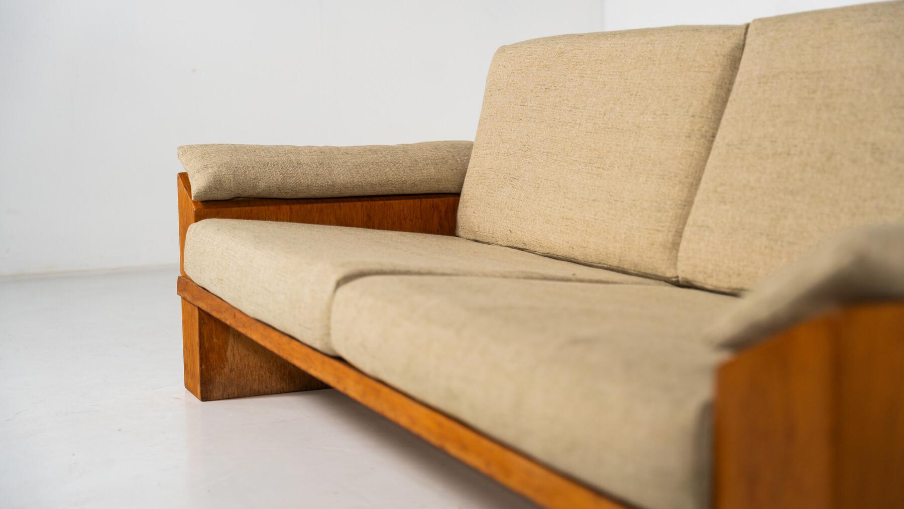 Mid-Century Modern Sofa by Guiseppe Rivadossi, Wood and Fabric Italy, 1970s  3