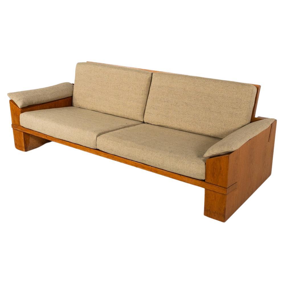 Mid-Century Modern Sofa by Guiseppe Rivadossi, Wood and Fabric Italy, 1970s  For Sale