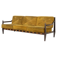 Mid-Century Modern Sofa by Jean Gillon Rosewood Suede, Brazil, 1960s