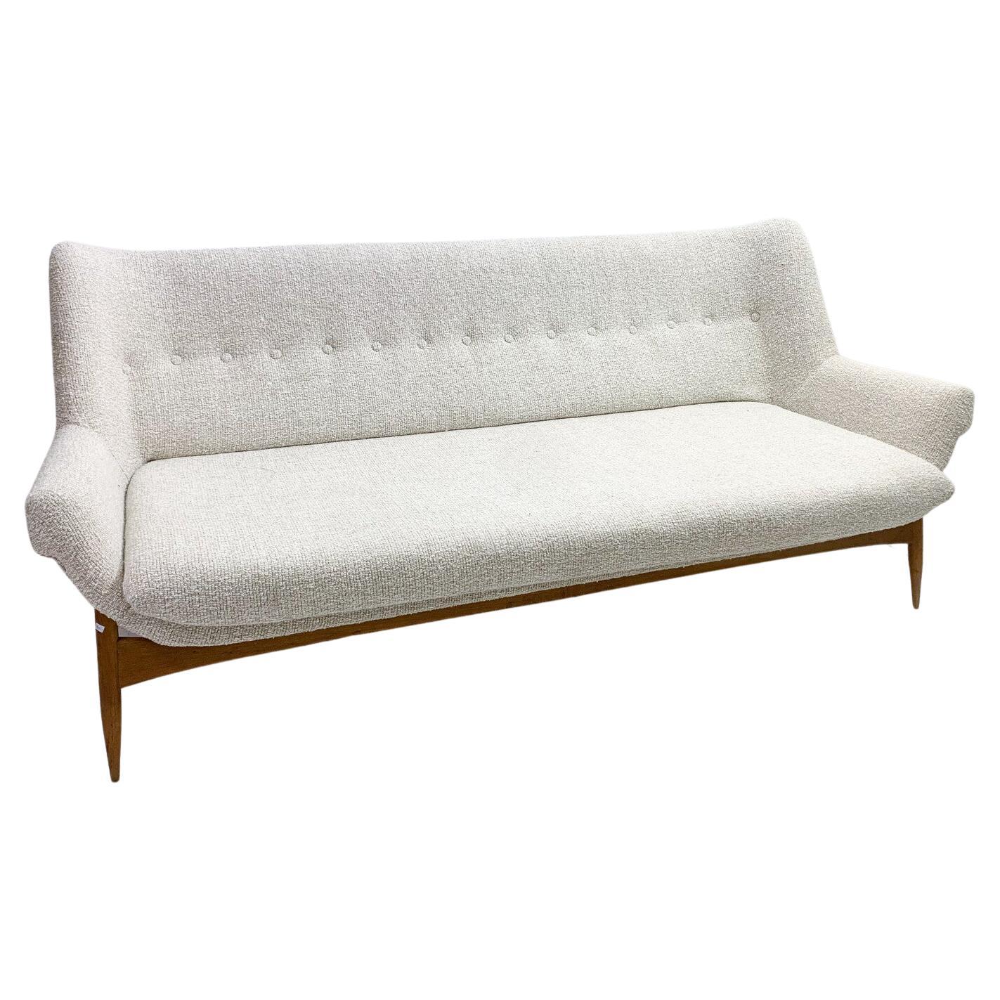 Mid-Century Modern Sofa by Julia Gaubek, Beige Upholstery, Hungary, 1950s For Sale
