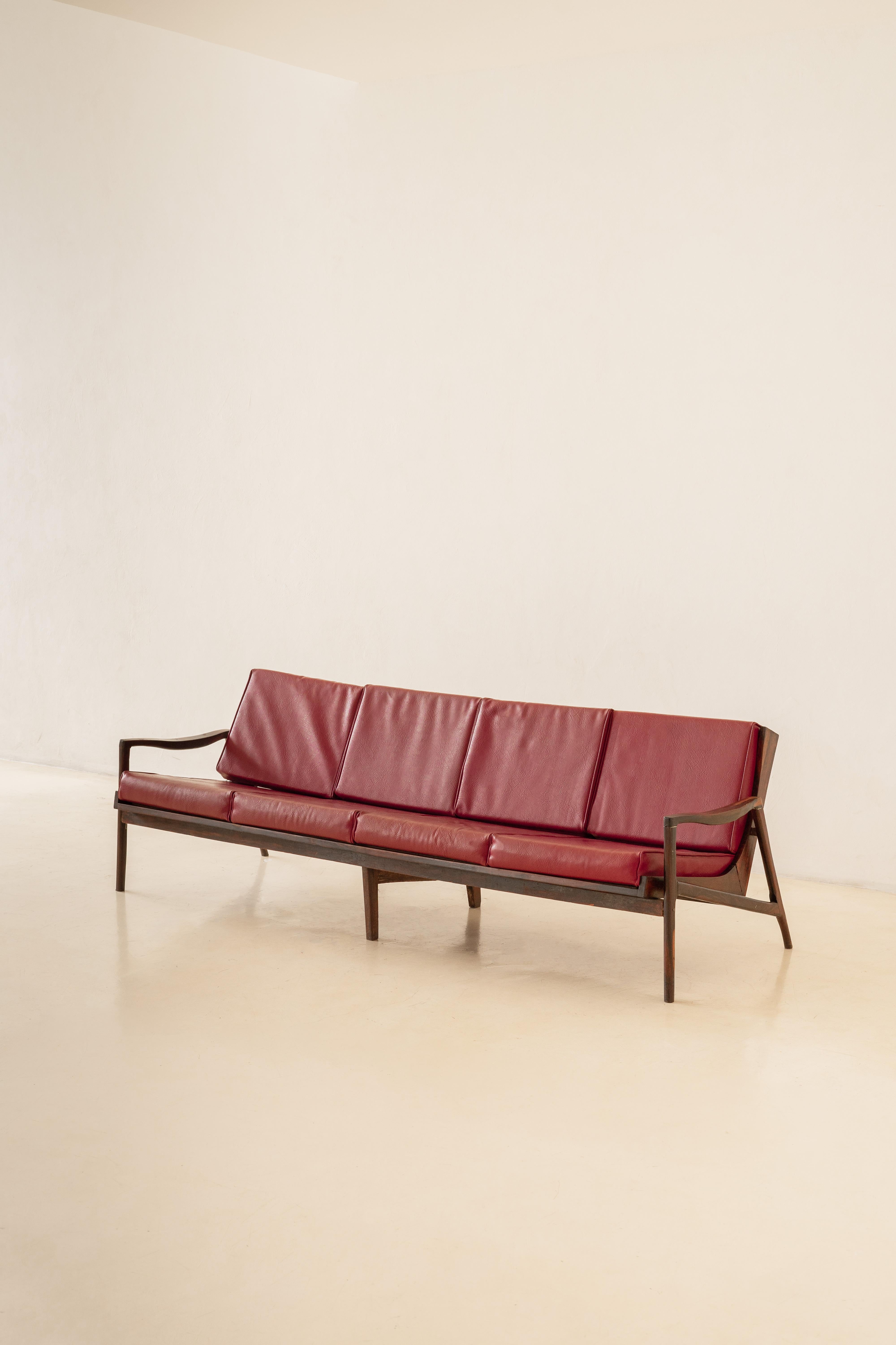 Leather Mid-Century Modern Sofa by Liceu de Artes e Ofícios, 1950's For Sale