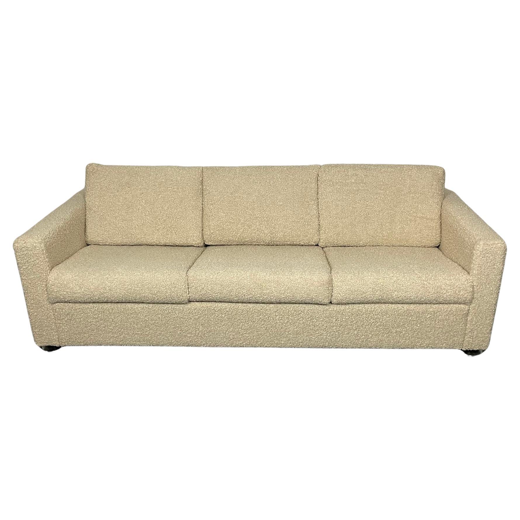 Mid Century Modern Sofa by Stendig, New Luxurious Boucle, Switzerland, 1950s For Sale