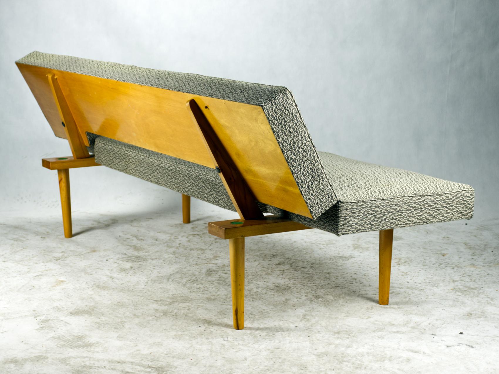 Fabric Mid Century Modern Sofa Daybed by Miroslav Navratil, Czechoslovakia, 1960s