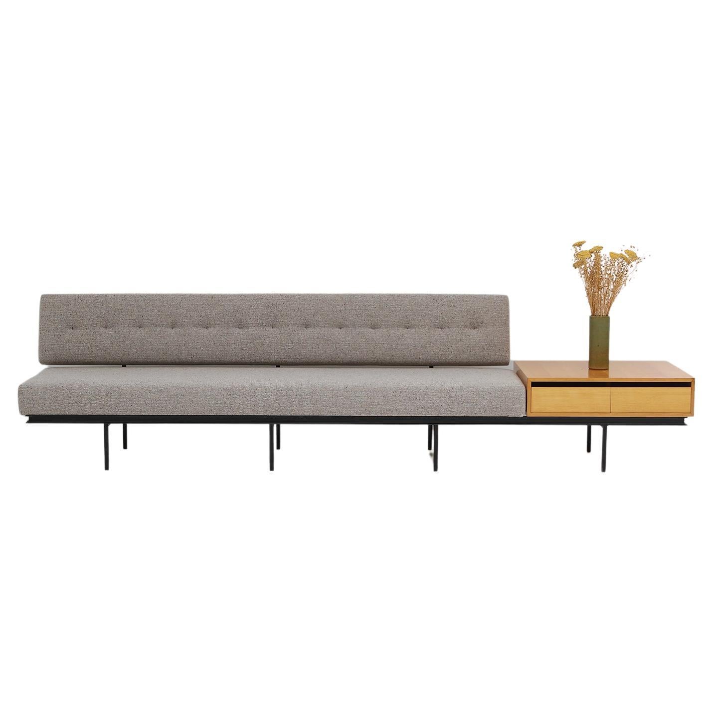 Mid-Century Modern Sofa & End Cabinet in a Grey Fabric by Florence Knoll, 1960s