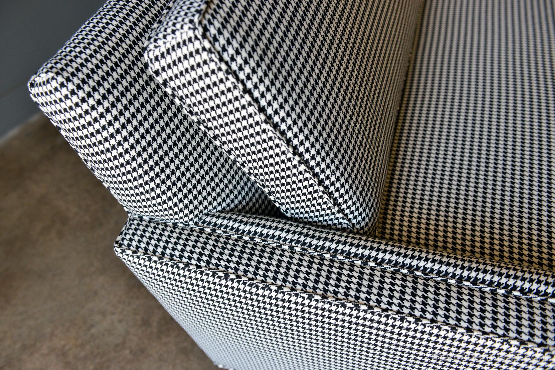 Fabric Mid-Century Modern Sofa in Black and White Houndstooth, circa 1955