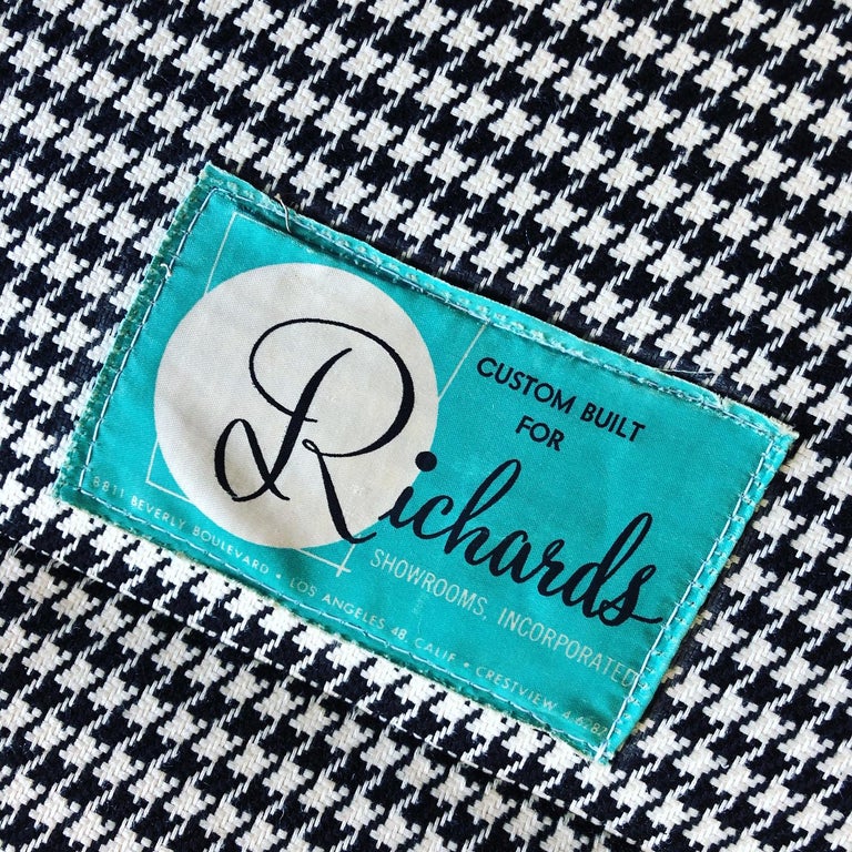 MidCentury Modern Sofa in Black and White Houndstooth, circa 1955 at