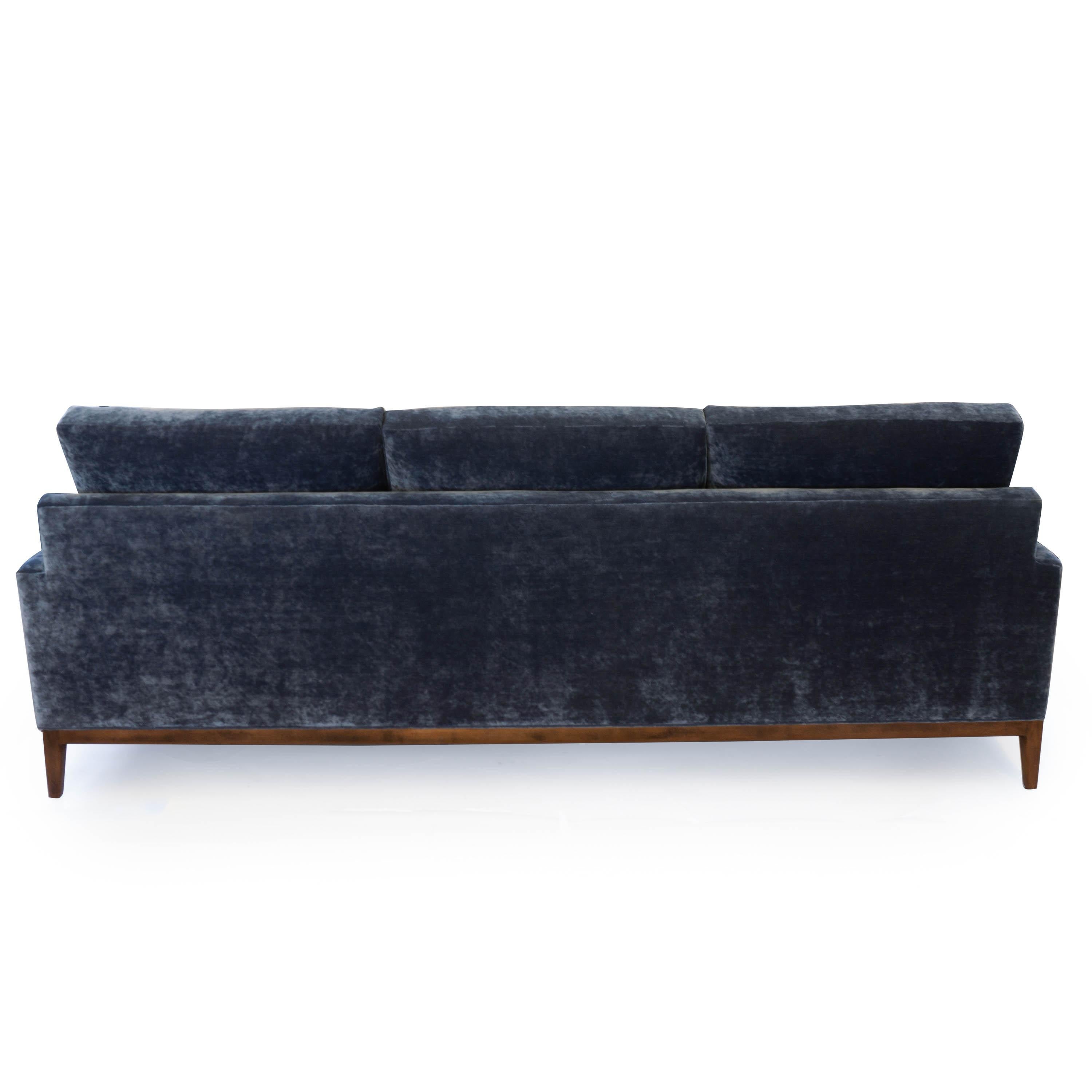 American Mid-Century Modern Sofa in Blue Velvet For Sale
