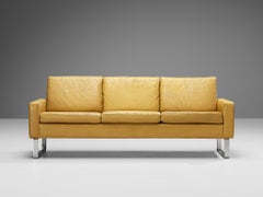 Mid-Century Modern Sofa in Camel Yellow Leather and Steel
