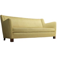 Mid-Century Modern Sofa in Muted Moss Green Fabric