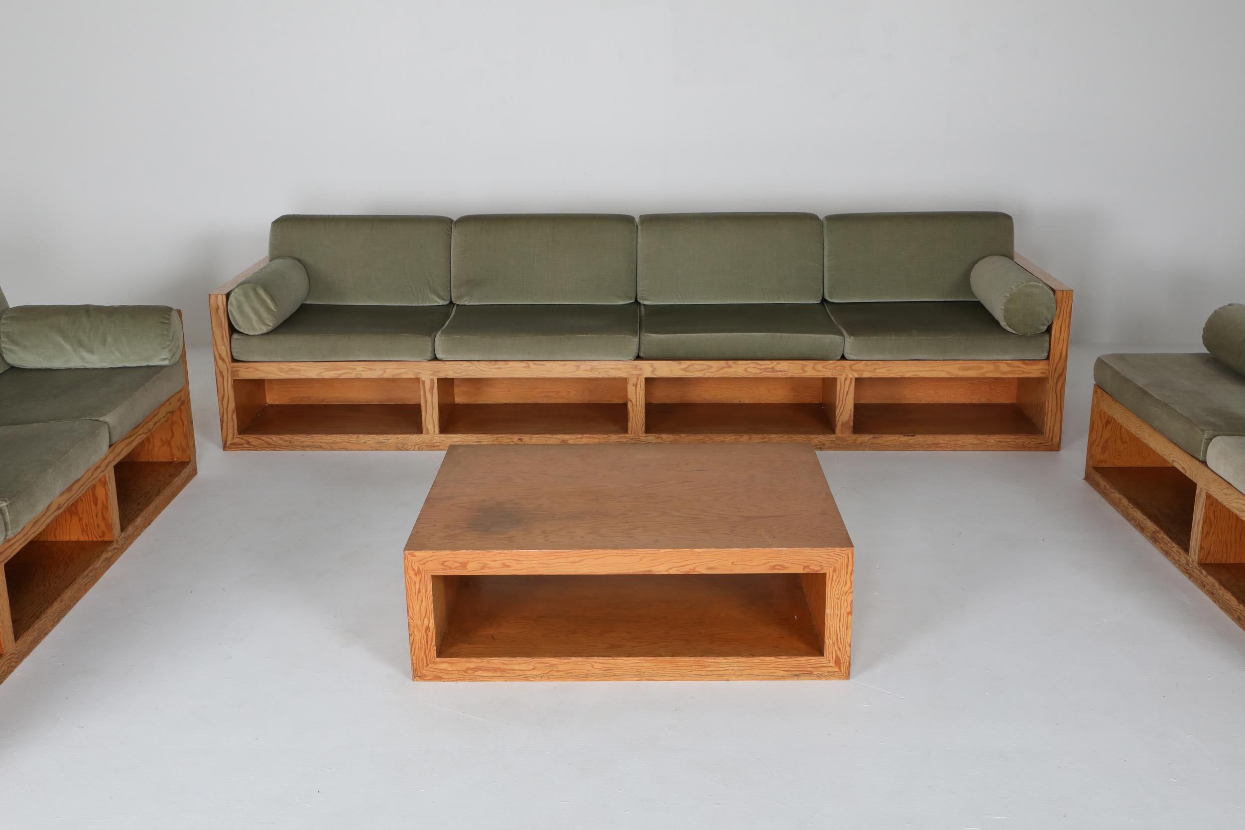 Mid-Century Modern Sofa in Pitch Pine and Velvet 6