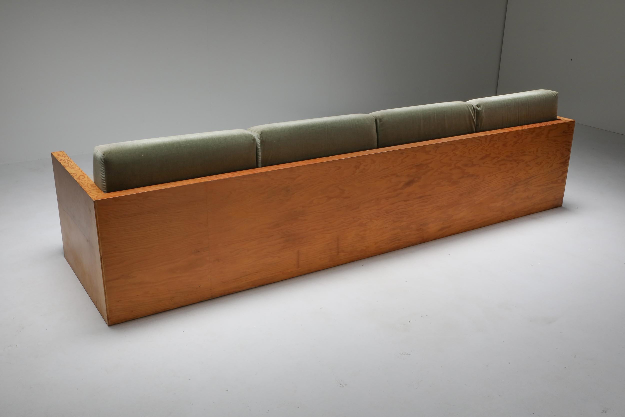 Mid-Century Modern Sofa in Pitch Pine and Velvet 1
