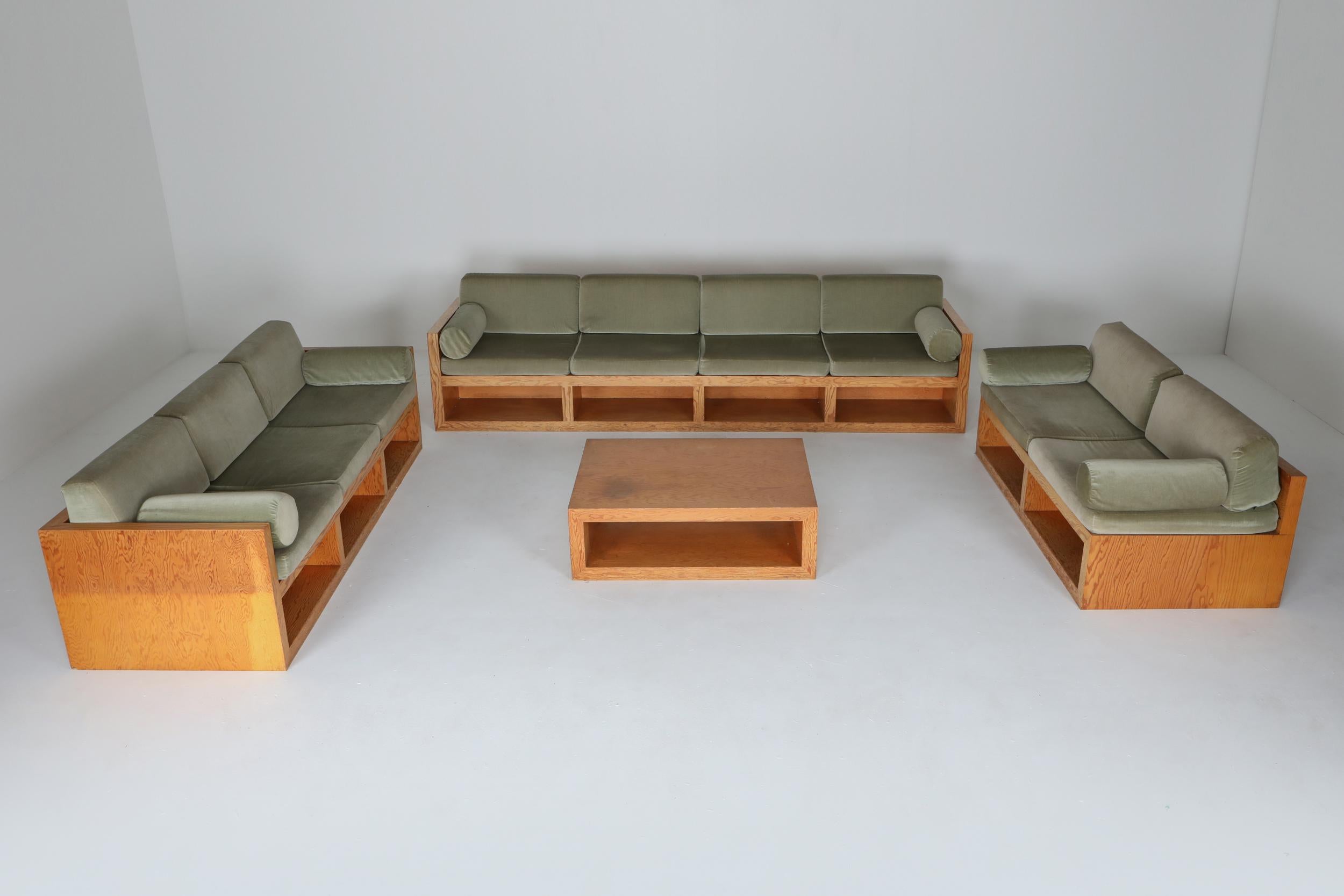 Mid-Century Modern Sofa in Pitch Pine and Velvet 5