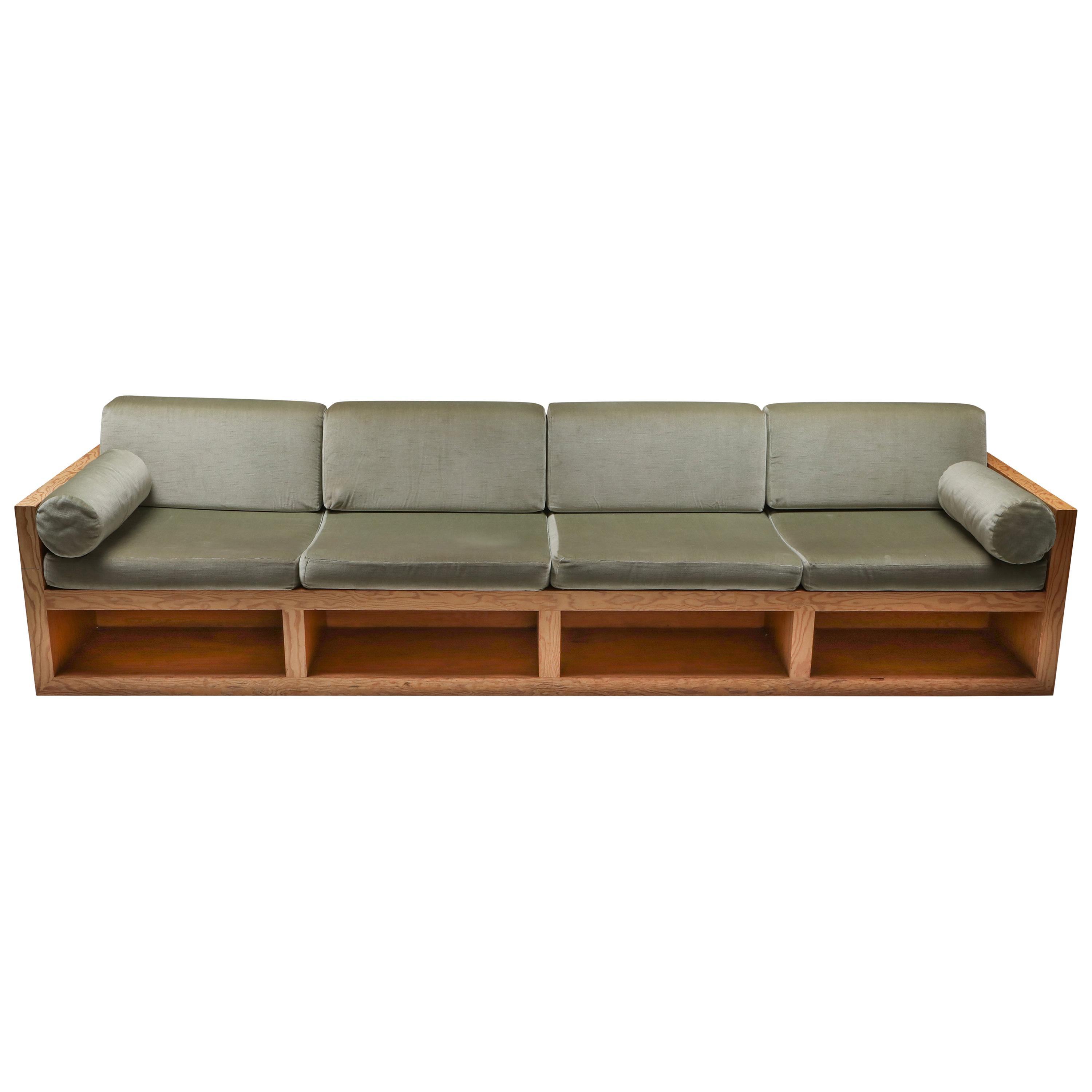 Mid-Century Modern Sofa in Pitch Pine and Velvet