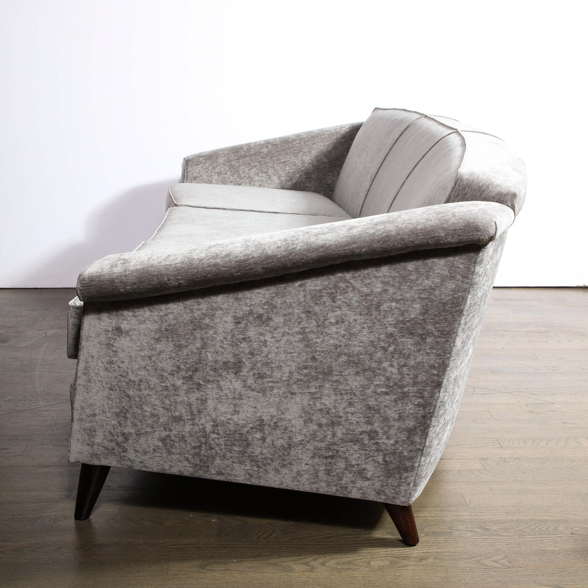 Mid-Century Modern Sofa in Smoked Pewter Velvet & Ebonized Walnut by Jules Leleu For Sale 4