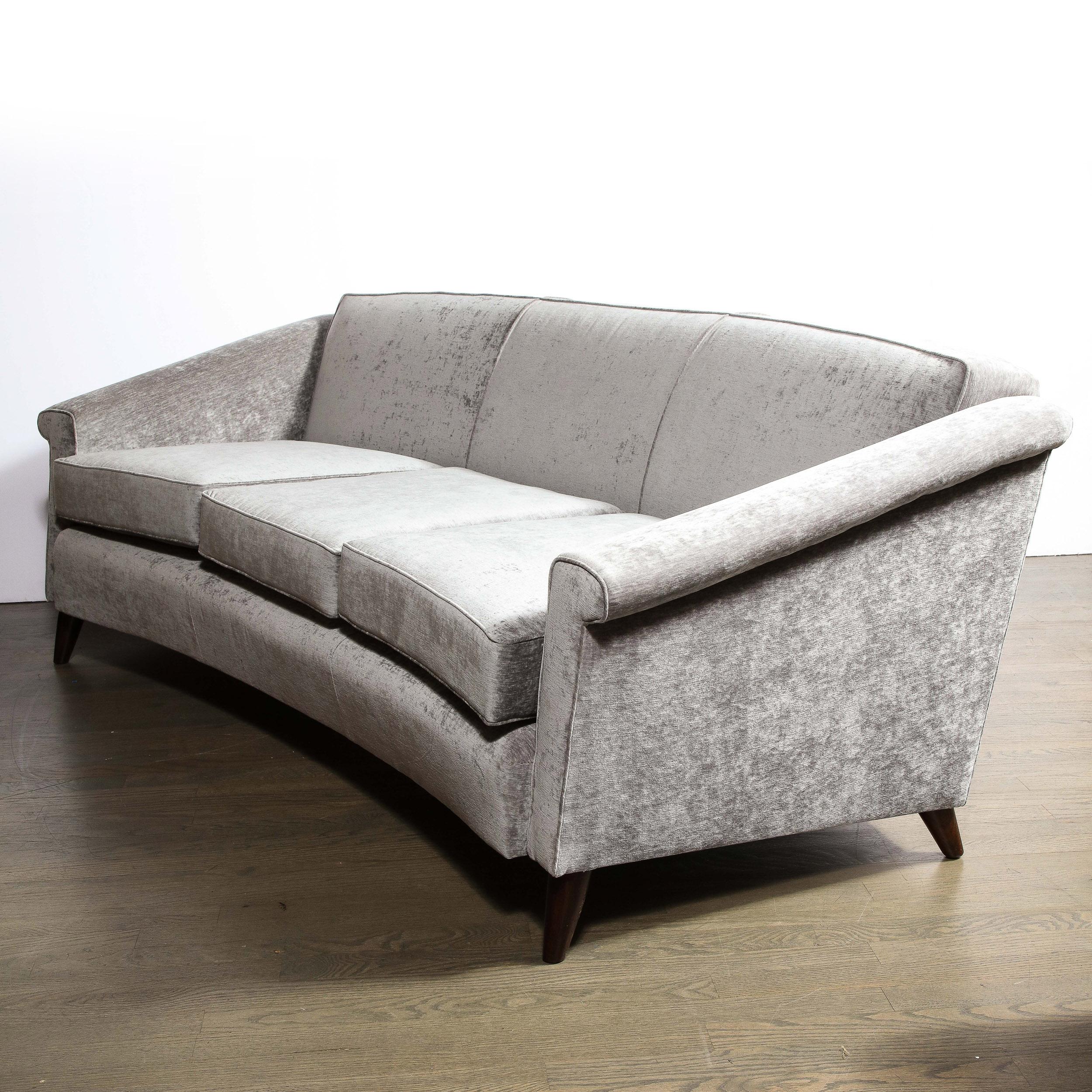 Mid-Century Modern Sofa in Smoked Pewter Velvet & Ebonized Walnut by Jules Leleu For Sale 7