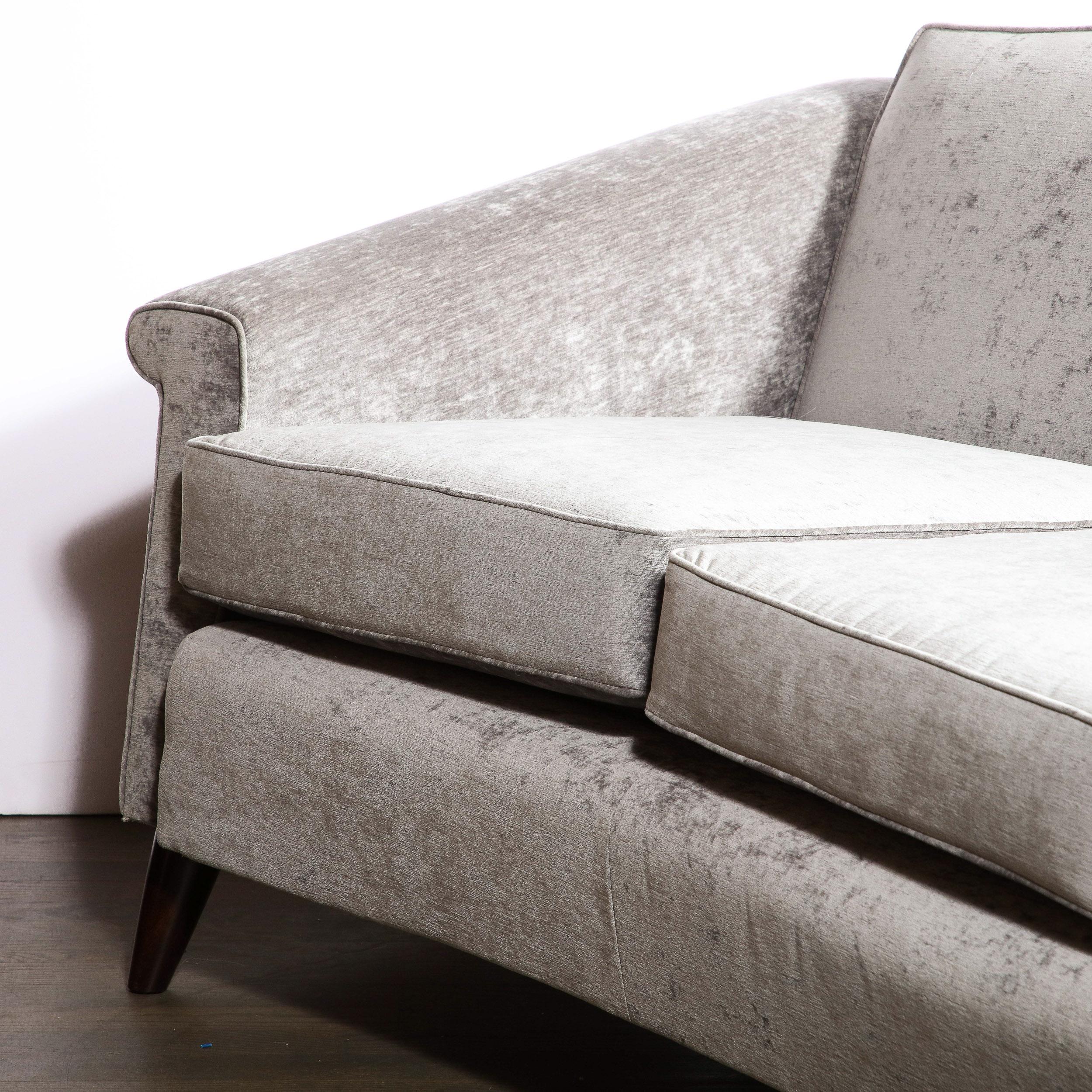 Mid-Century Modern Sofa in Smoked Pewter Velvet & Ebonized Walnut by Jules Leleu For Sale 9