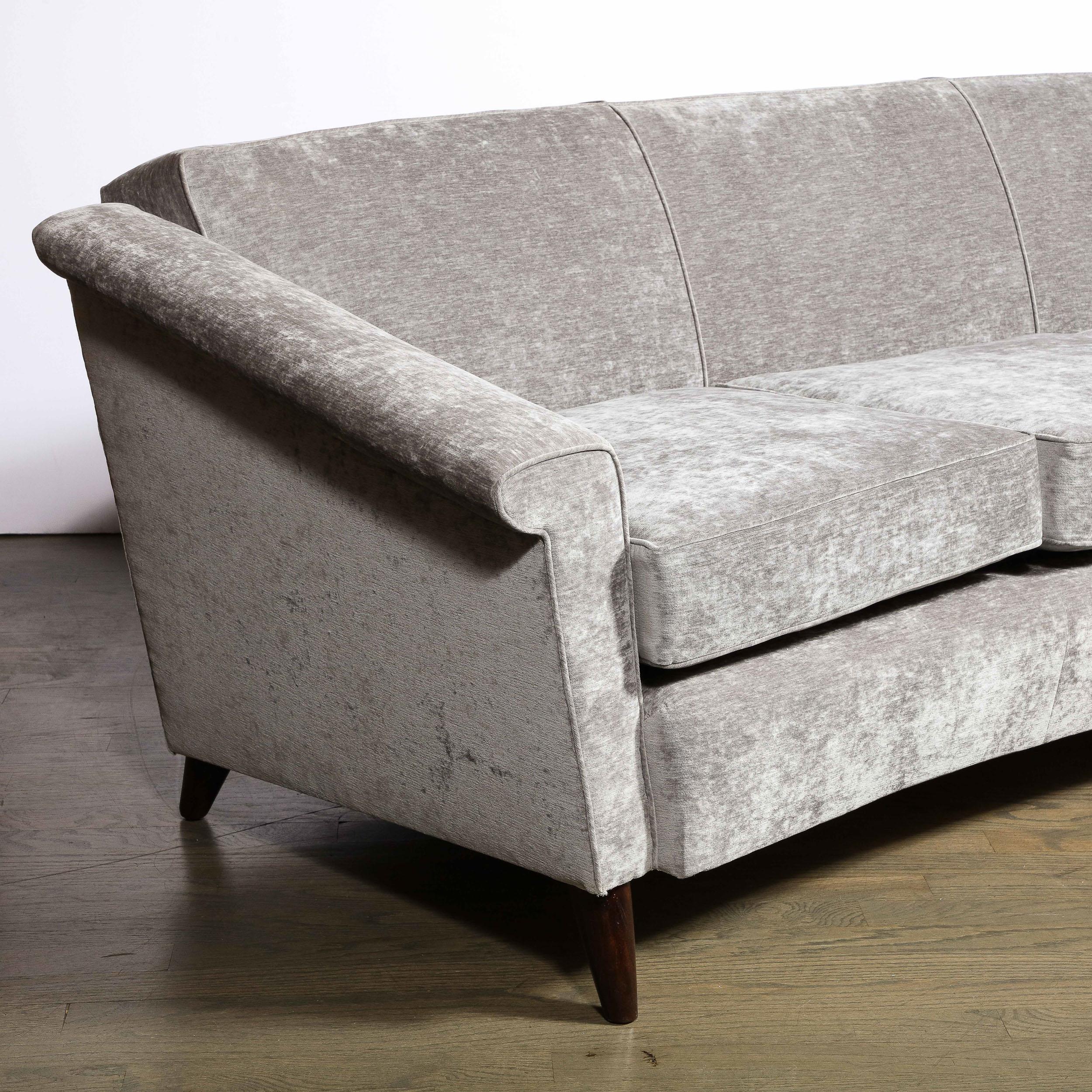 Mid-Century Modern Sofa in Smoked Pewter Velvet & Ebonized Walnut by Jules Leleu In Excellent Condition For Sale In New York, NY