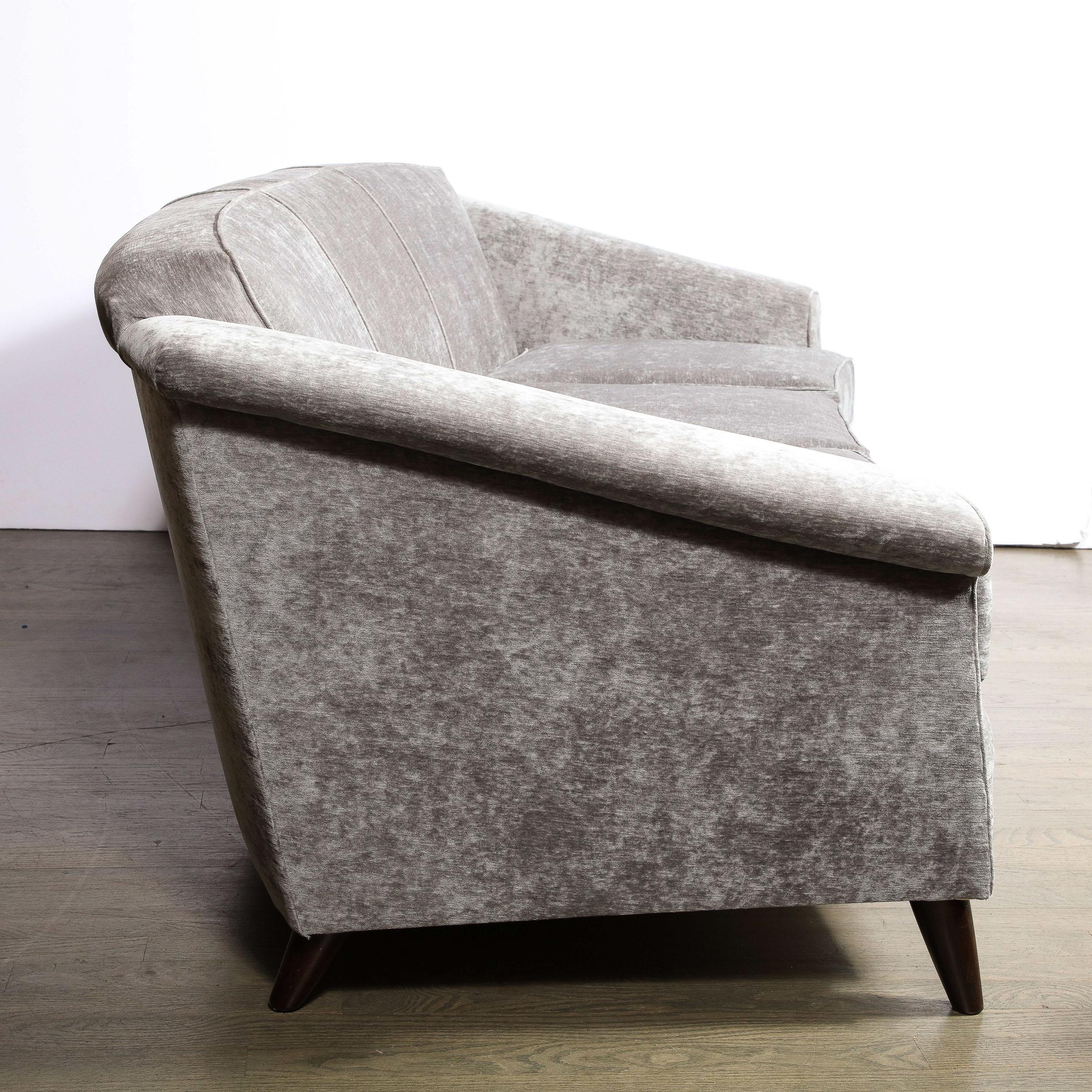 Mid-Century Modern Sofa in Smoked Pewter Velvet & Ebonized Walnut by Jules Leleu For Sale 2