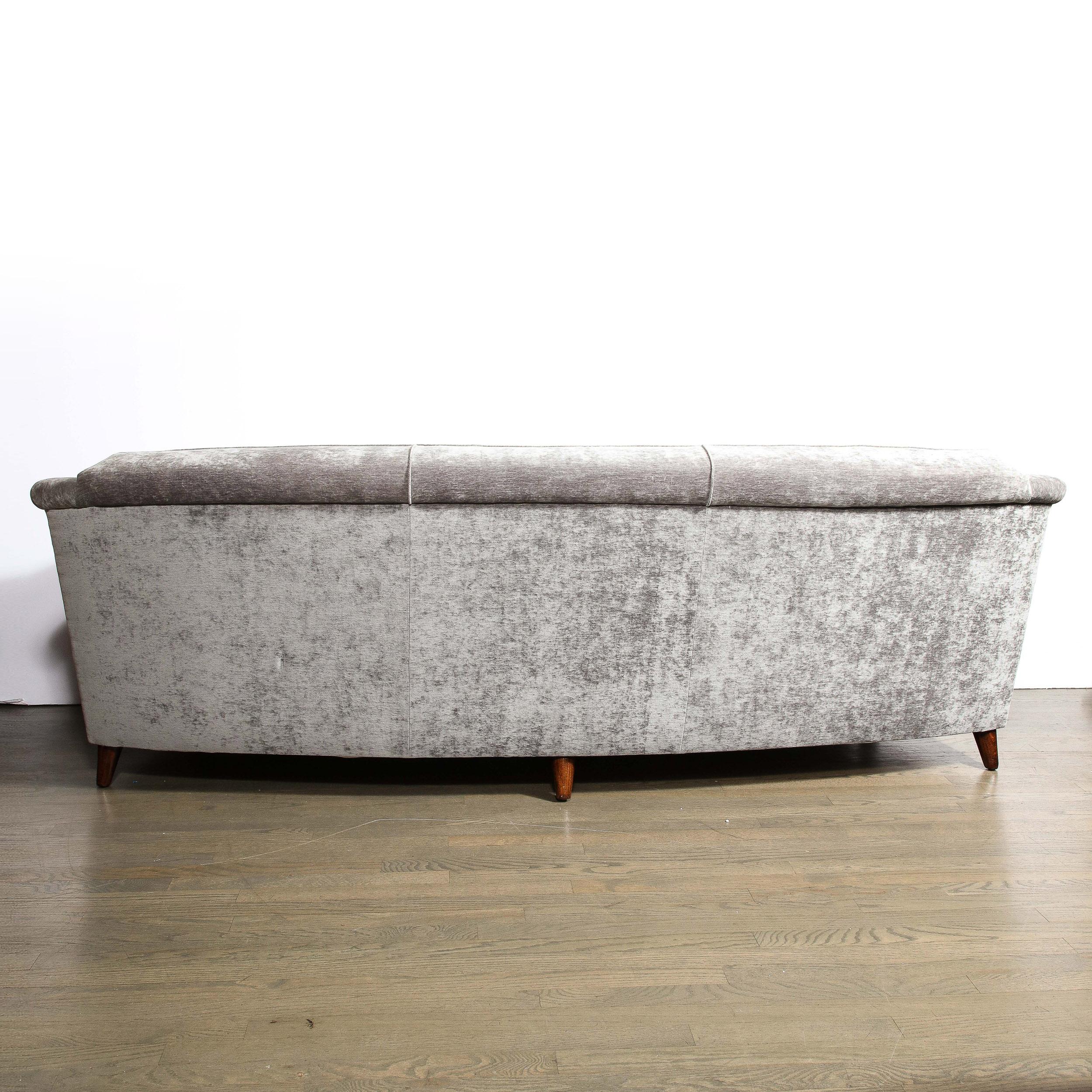 Mid-Century Modern Sofa in Smoked Pewter Velvet & Ebonized Walnut by Jules Leleu For Sale 3