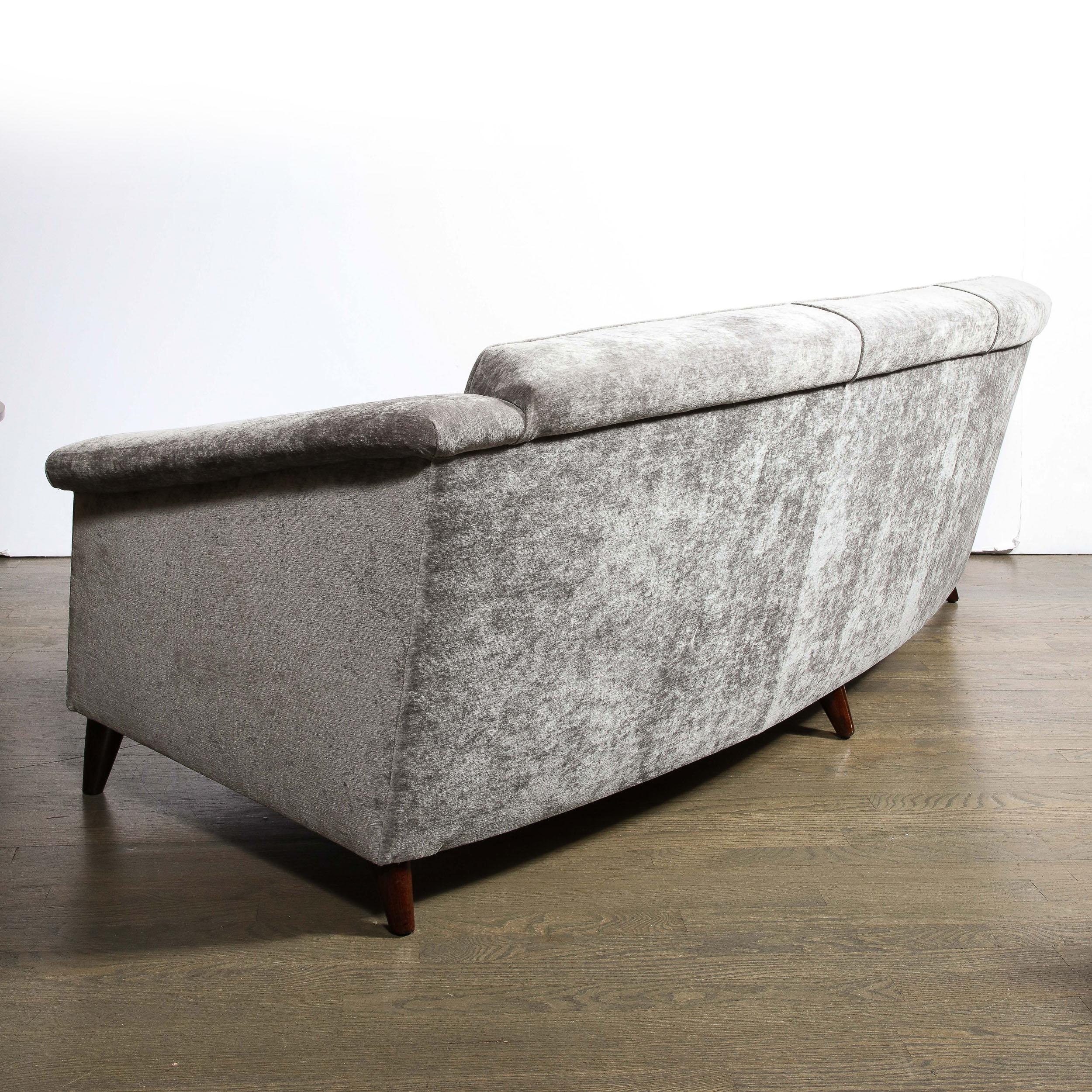 Mid-Century Modern Sofa in Smoked Pewter Velvet & Ebonized Walnut by Jules Leleu For Sale 4