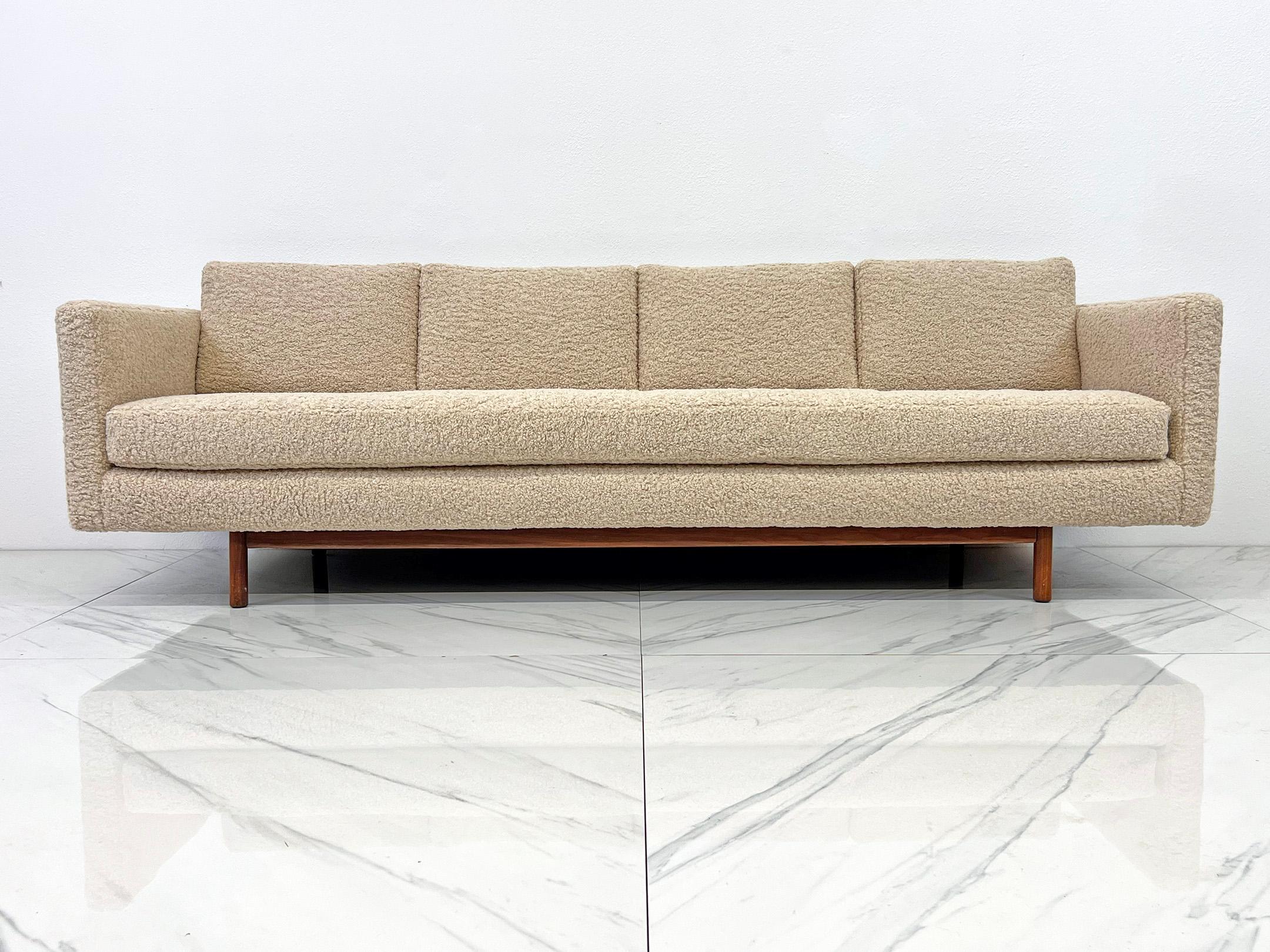 Mid Century Modern Sofa in Tan Shearling Style Boucle, 1950's In Good Condition In Culver City, CA