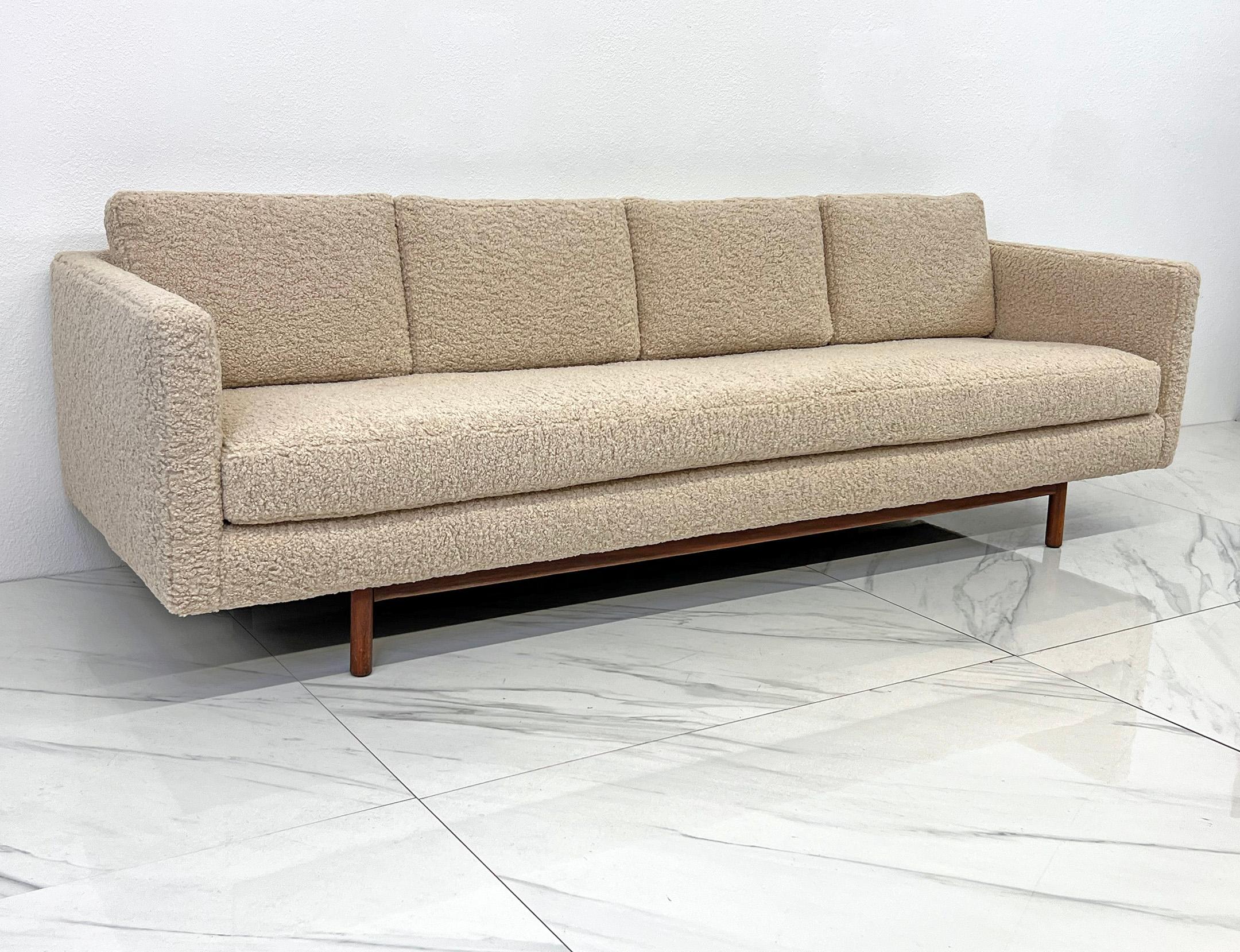 Bouclé Mid Century Modern Sofa in Tan Shearling Style Boucle, 1950's