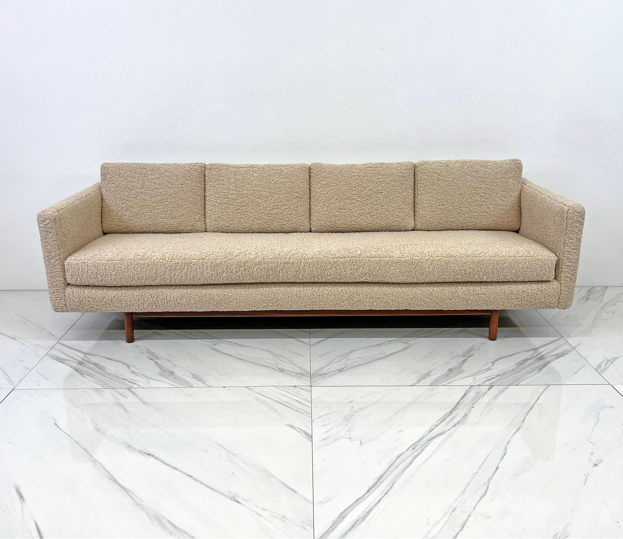 Mid Century Modern Sofa in Tan Shearling Style Boucle, 1950's 1