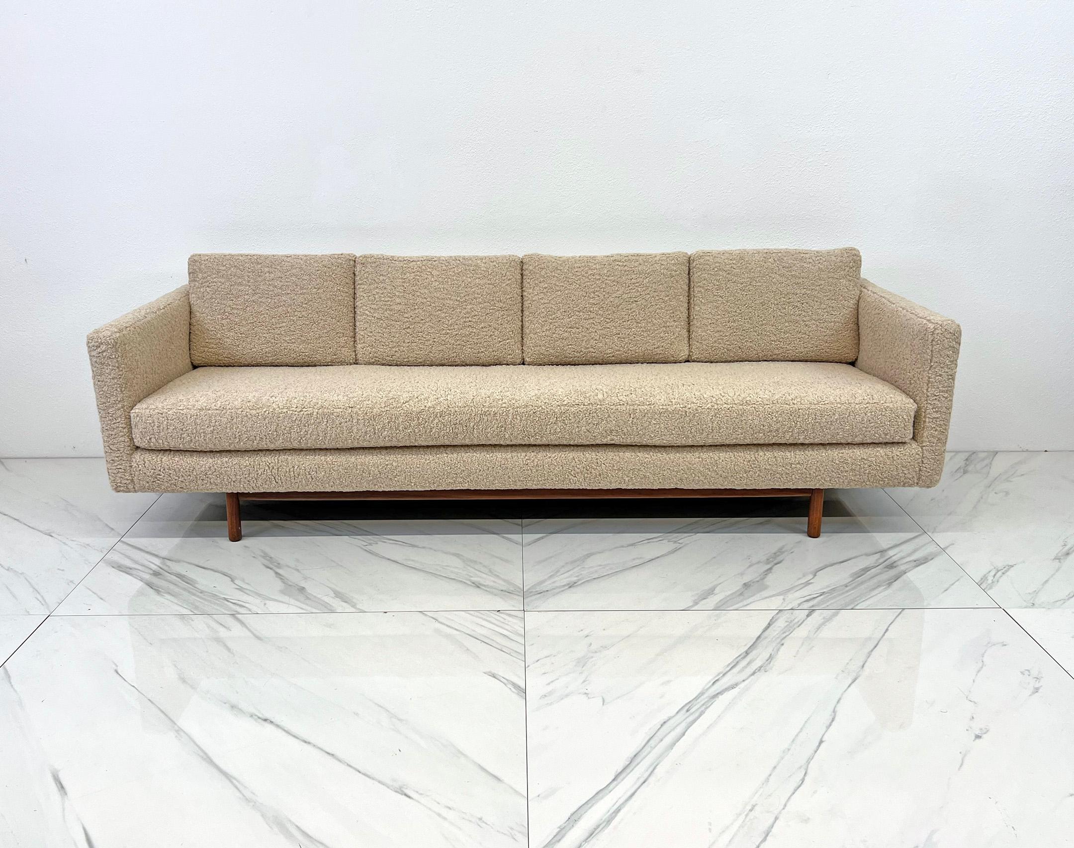 Mid Century Modern Sofa in Tan Shearling Style Boucle, 1950's 2