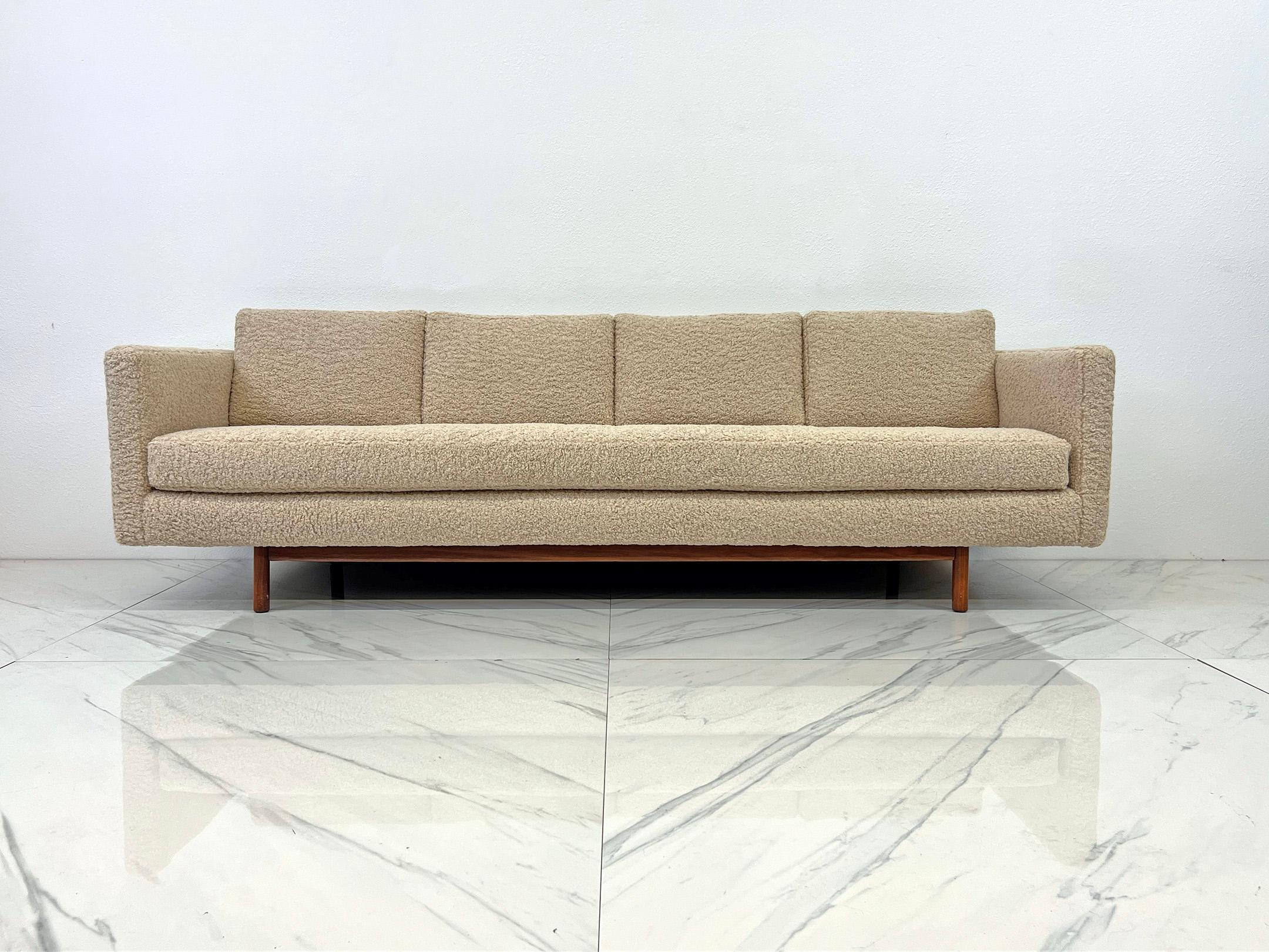 Mid Century Modern Sofa in Tan Shearling Style Boucle, 1950's 3