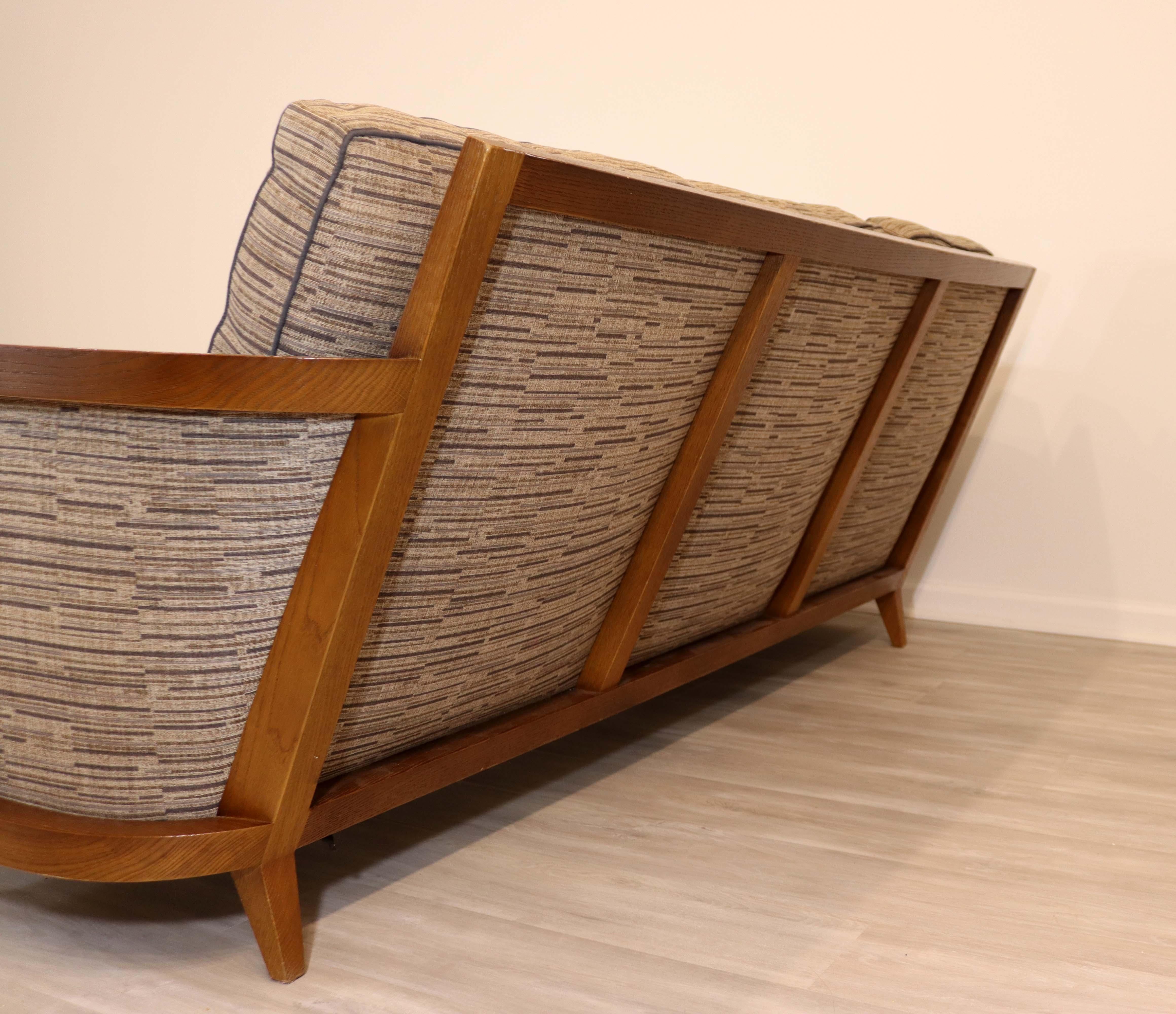 Mid-Century Modern Sofa John Hutton for Holly Hunt Hemp Sail Upholstered Oak 3