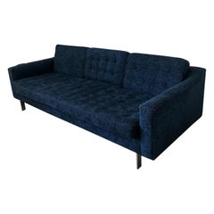 Mid-Century Modern Sofa Knoll Inspired in Blue Fabric and Chrome Legs